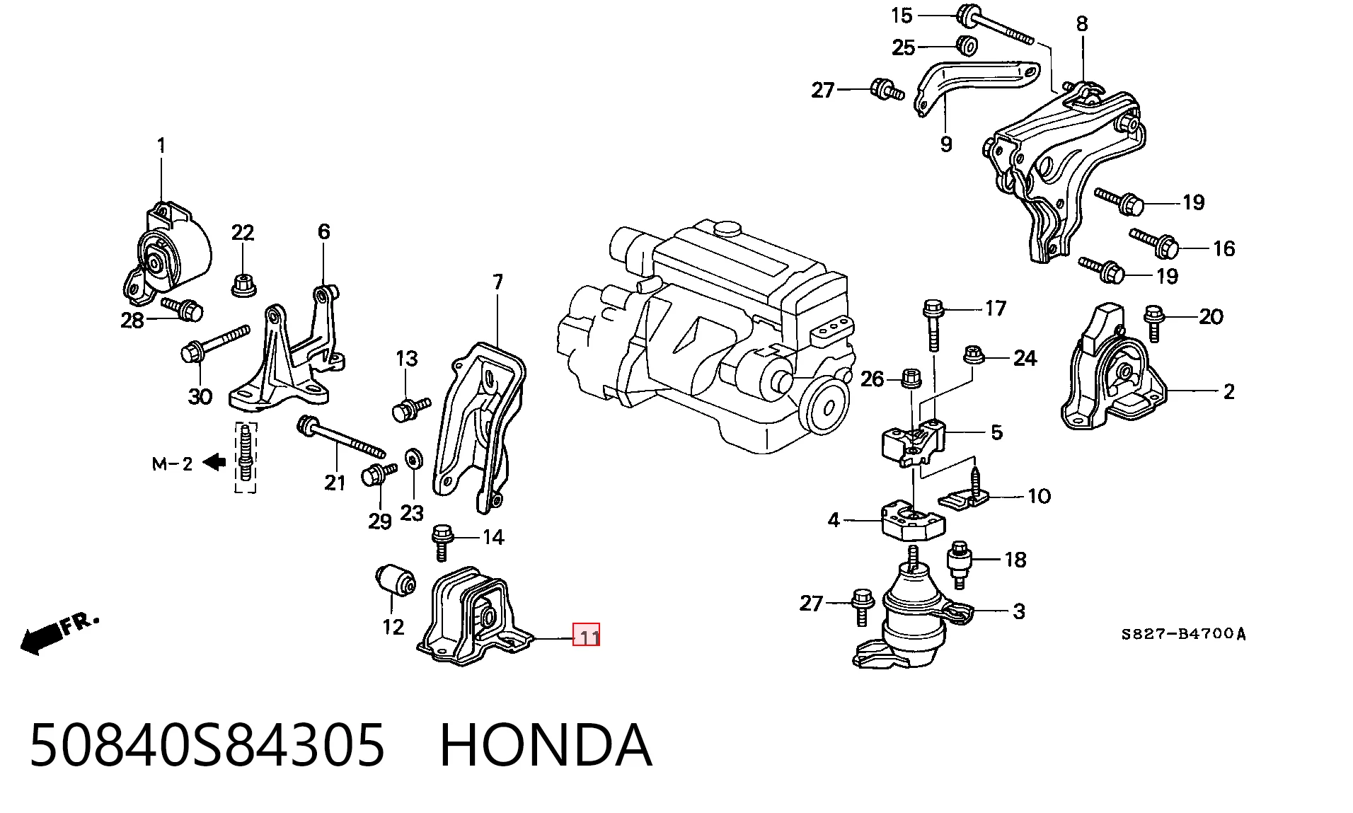 50840S84305 Honda Poduszka (podpora) silnika przednia
