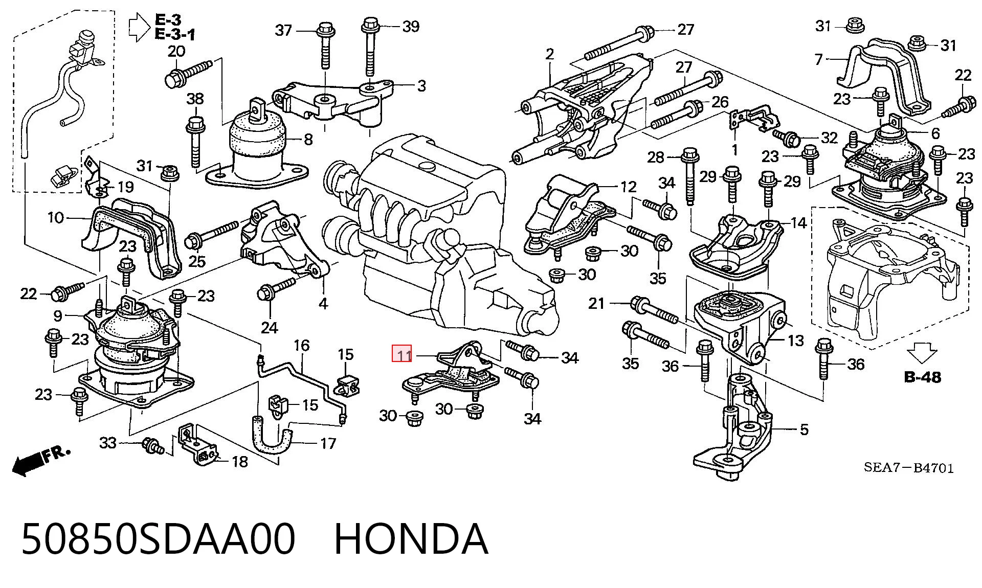 50850SDAA00 Honda Poduszka (podpora) silnika lewa przednia