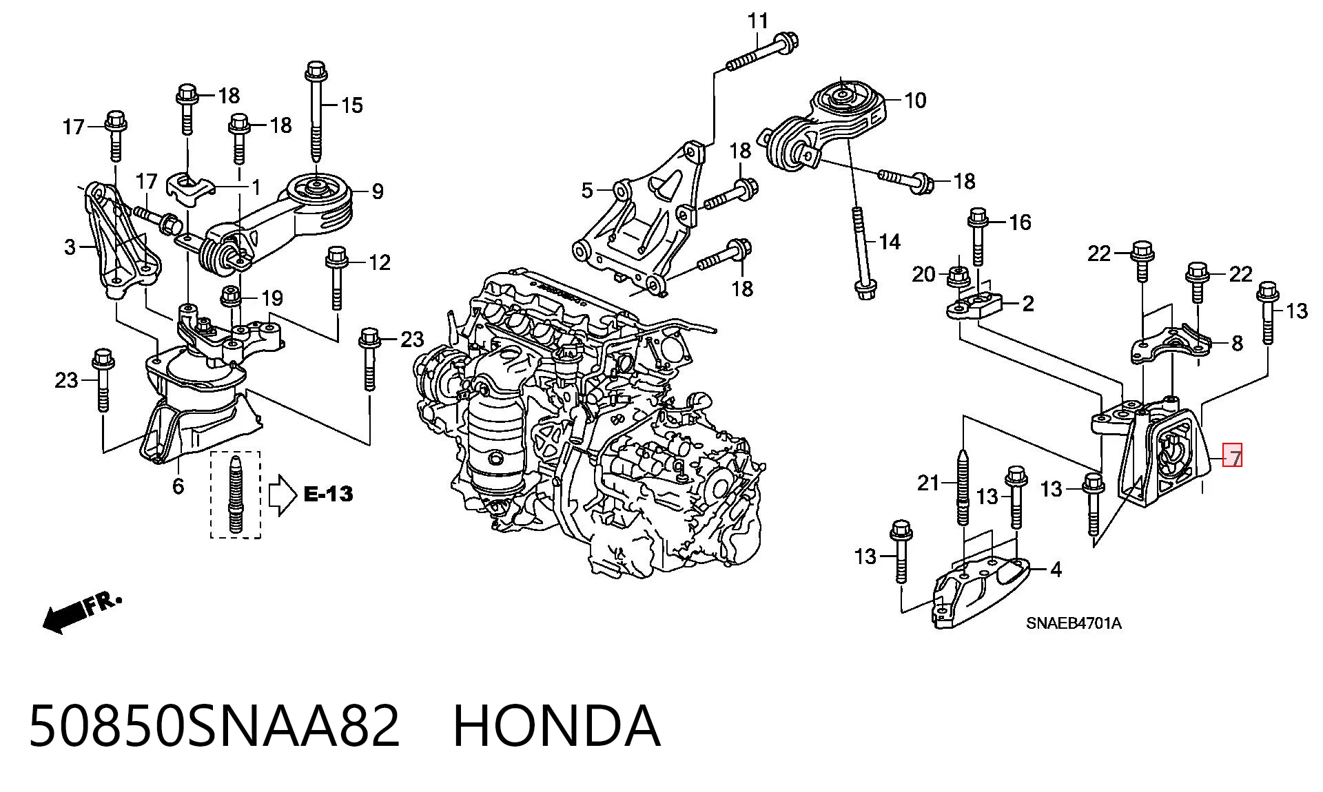 50850SNAA82 Honda Poduszka (podpora) silnika lewa