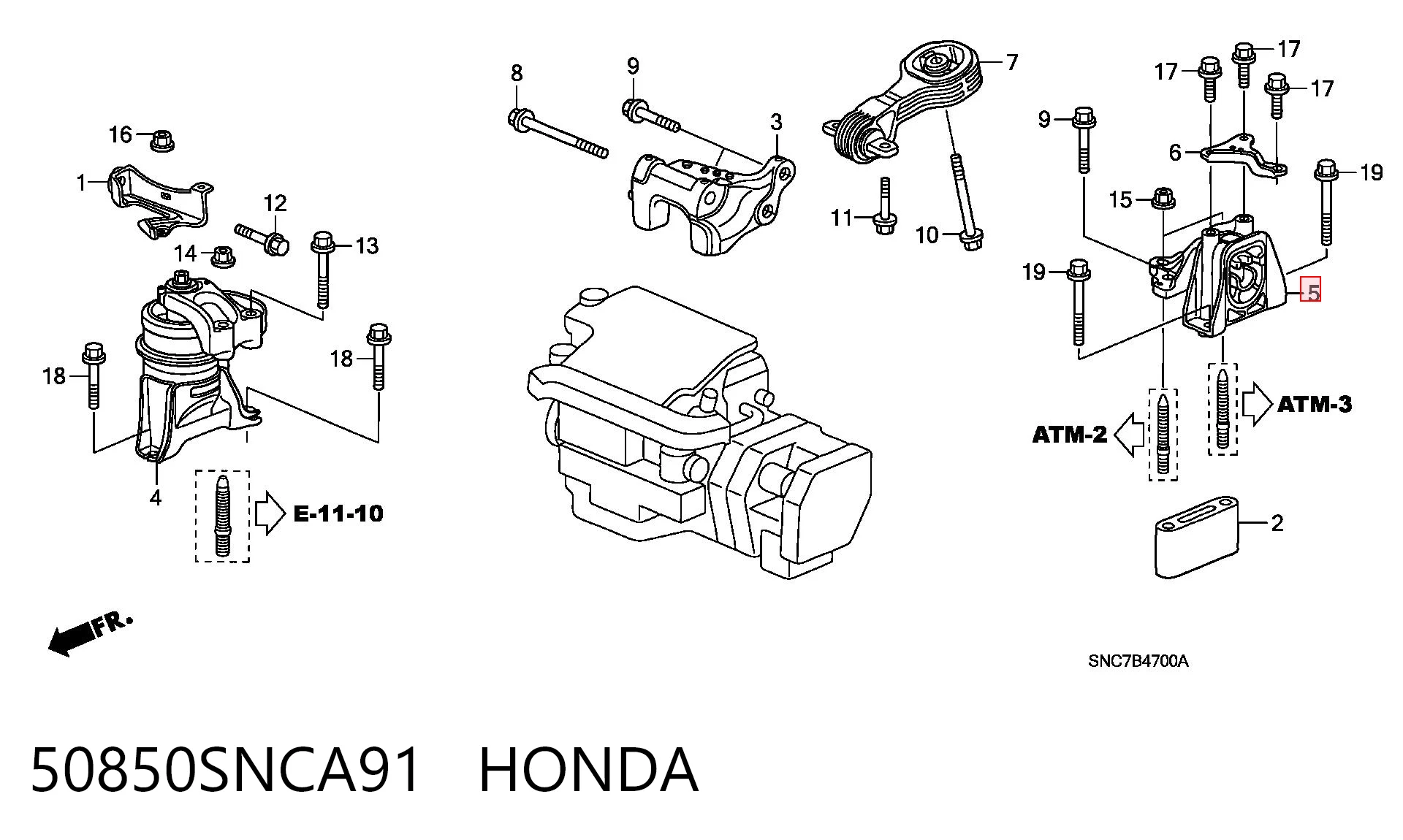 50850SNCA91 Honda Poduszka (podpora) silnika lewa
