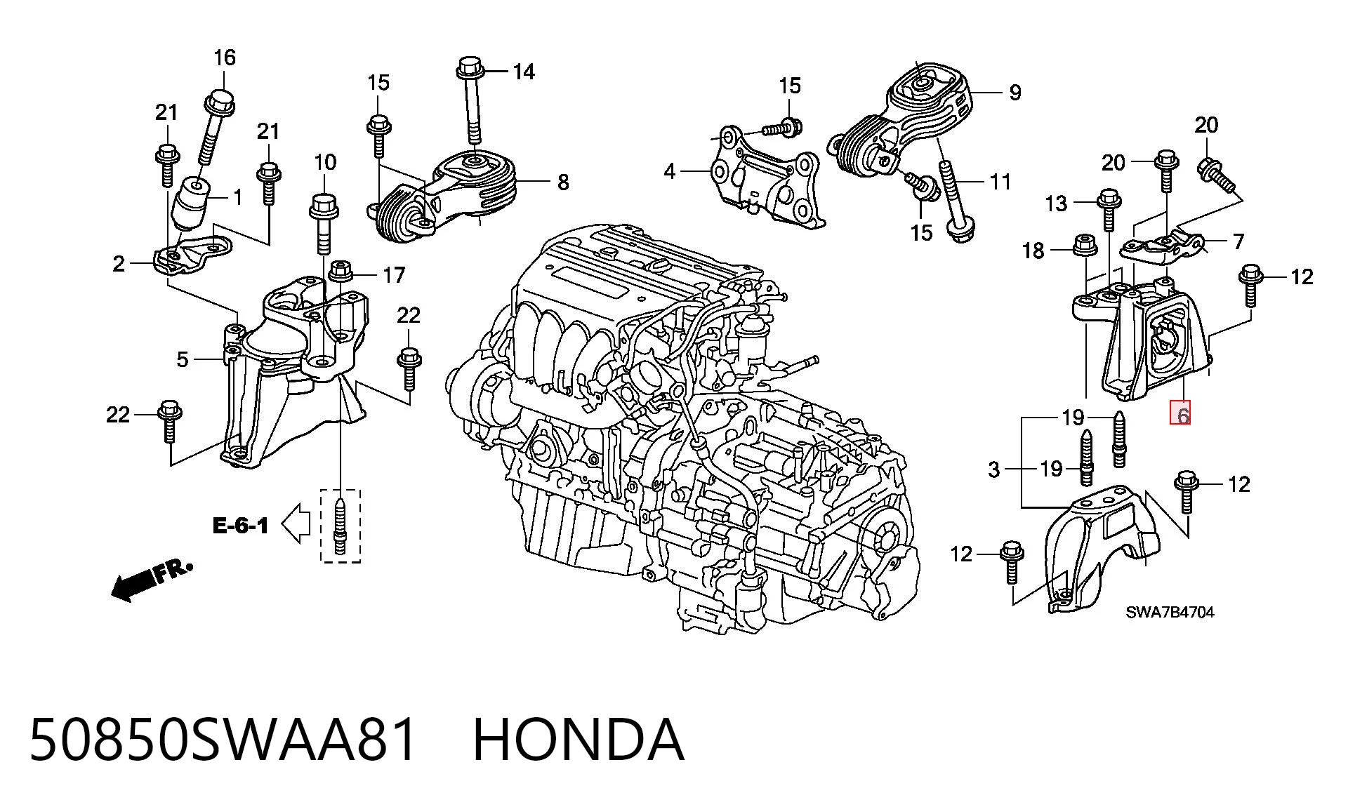 50850SWAA81 Honda Poduszka (podpora) silnika lewa