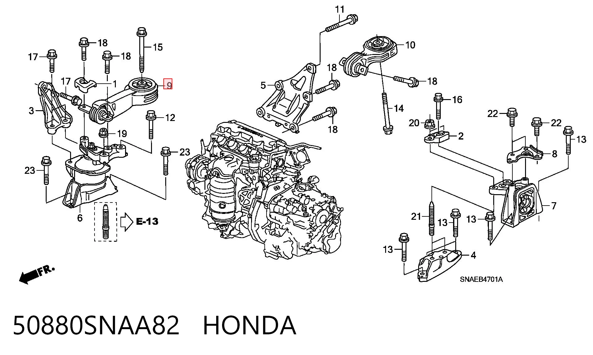 50880SNAA82 Honda Poduszka (podpora) silnika prawa górna