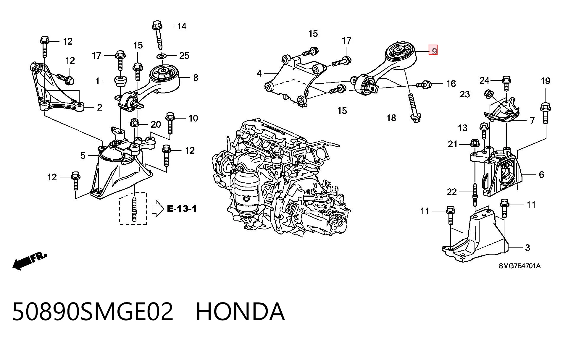 50890SMGE02 Honda Poduszka (podpora) silnika tylna