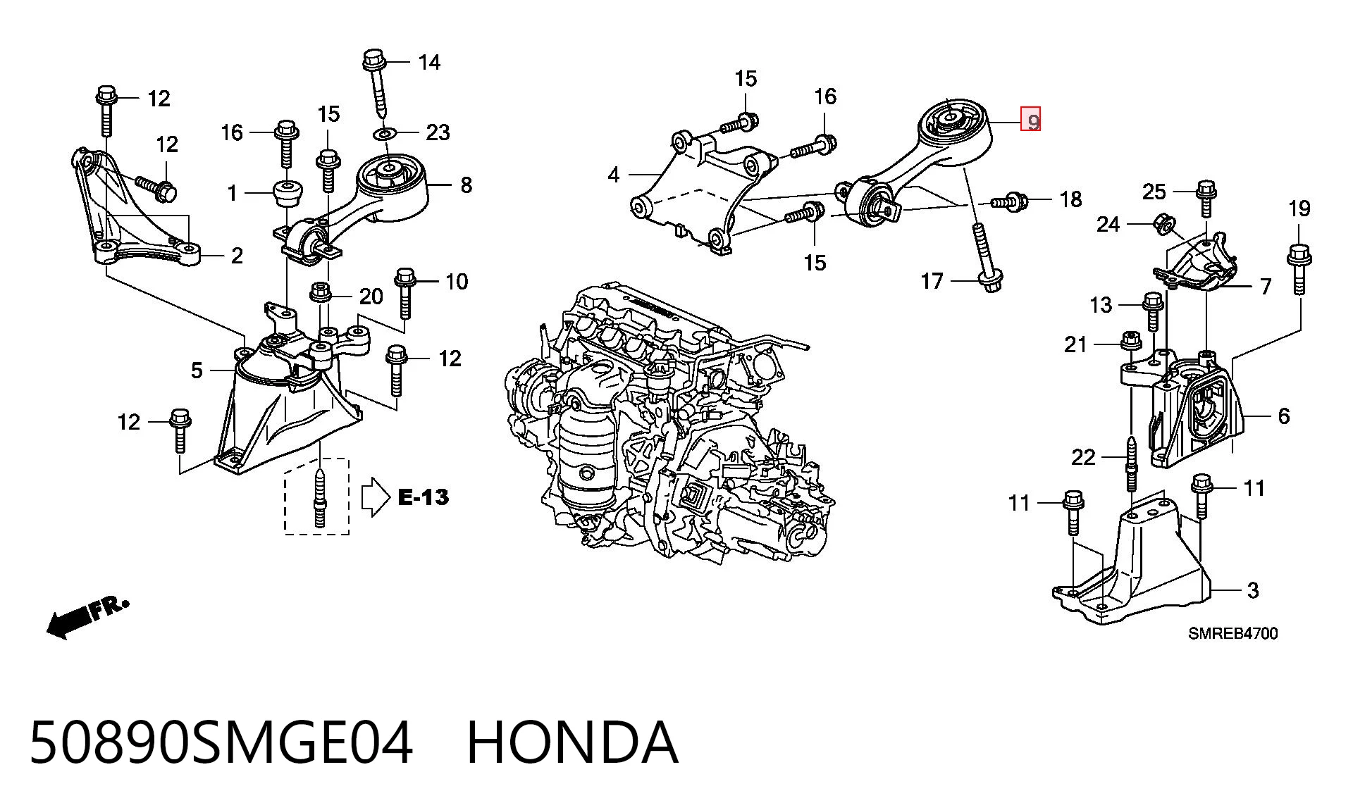 50890SMGE04 Honda Poduszka (podpora) silnika tylna