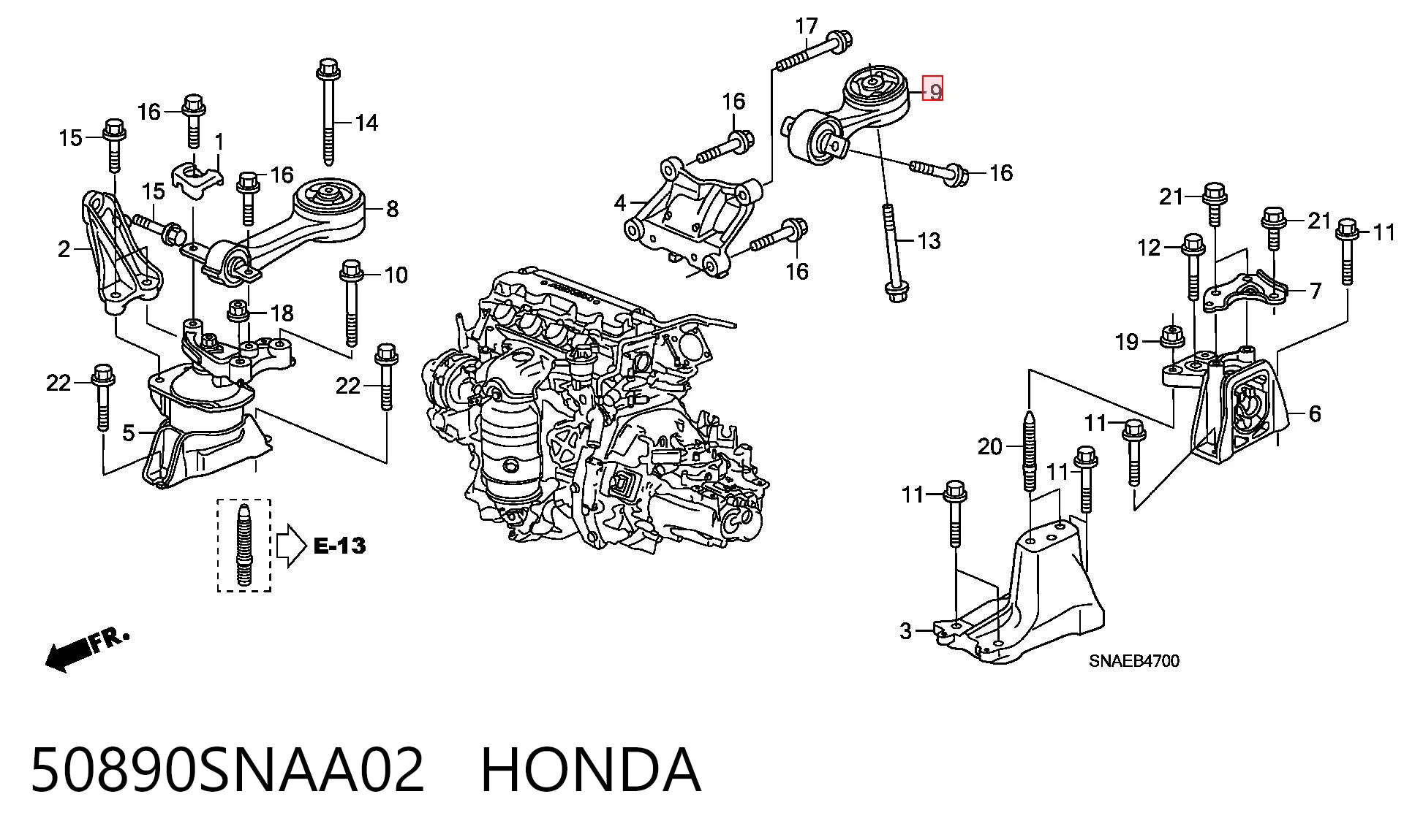 50890SNAA02 Honda Poduszka (podpora) silnika tylna