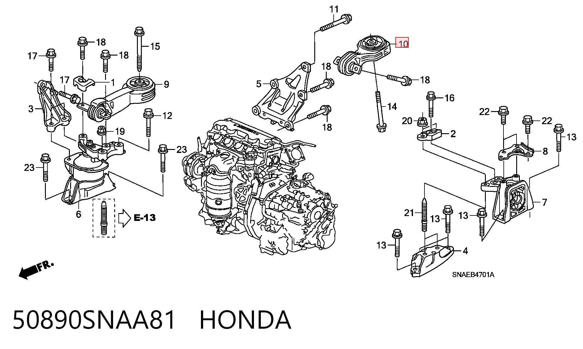 50890SNAA81 Honda Poduszka (podpora) silnika tylna