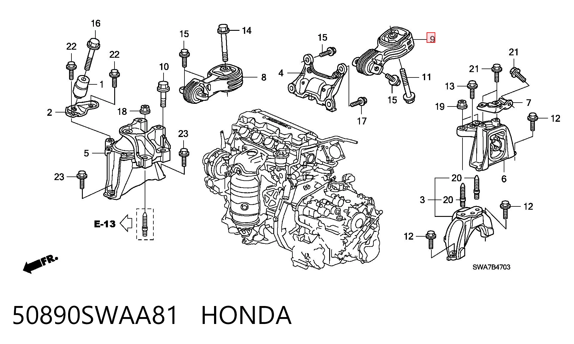 50890SWAA81 Honda Poduszka (podpora) silnika tylna