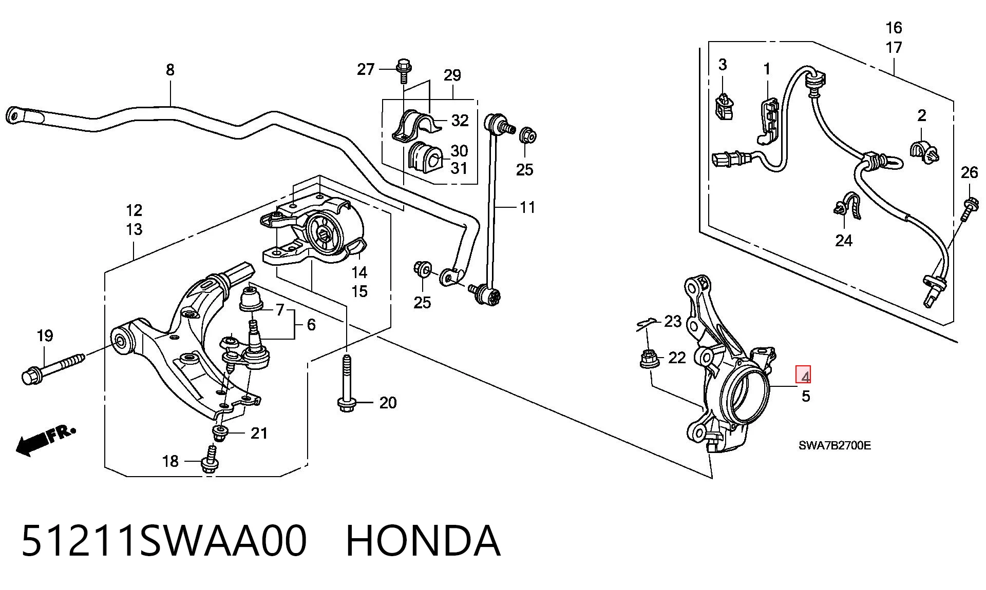 51211SWAA00 Honda Czop (zwrotnica) przedni prawy