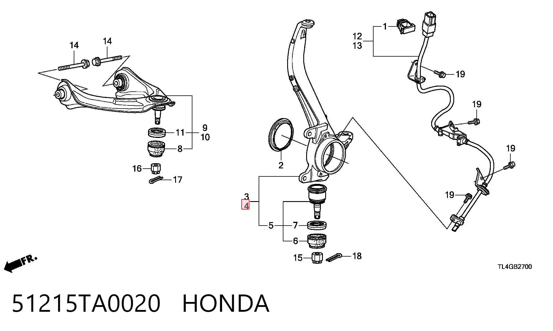 51215TA0020 Honda Czop (zwrotnica) przedni lewy