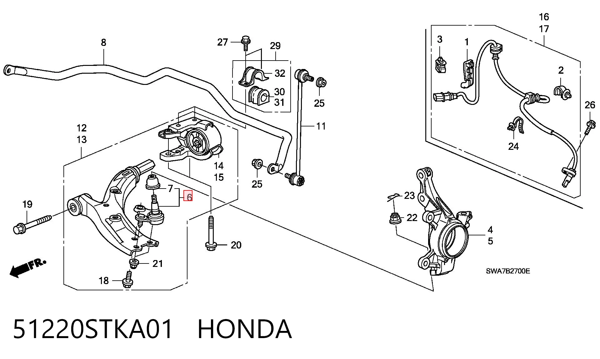 51220STKA01 Honda Sworzeń wahacza dolny
