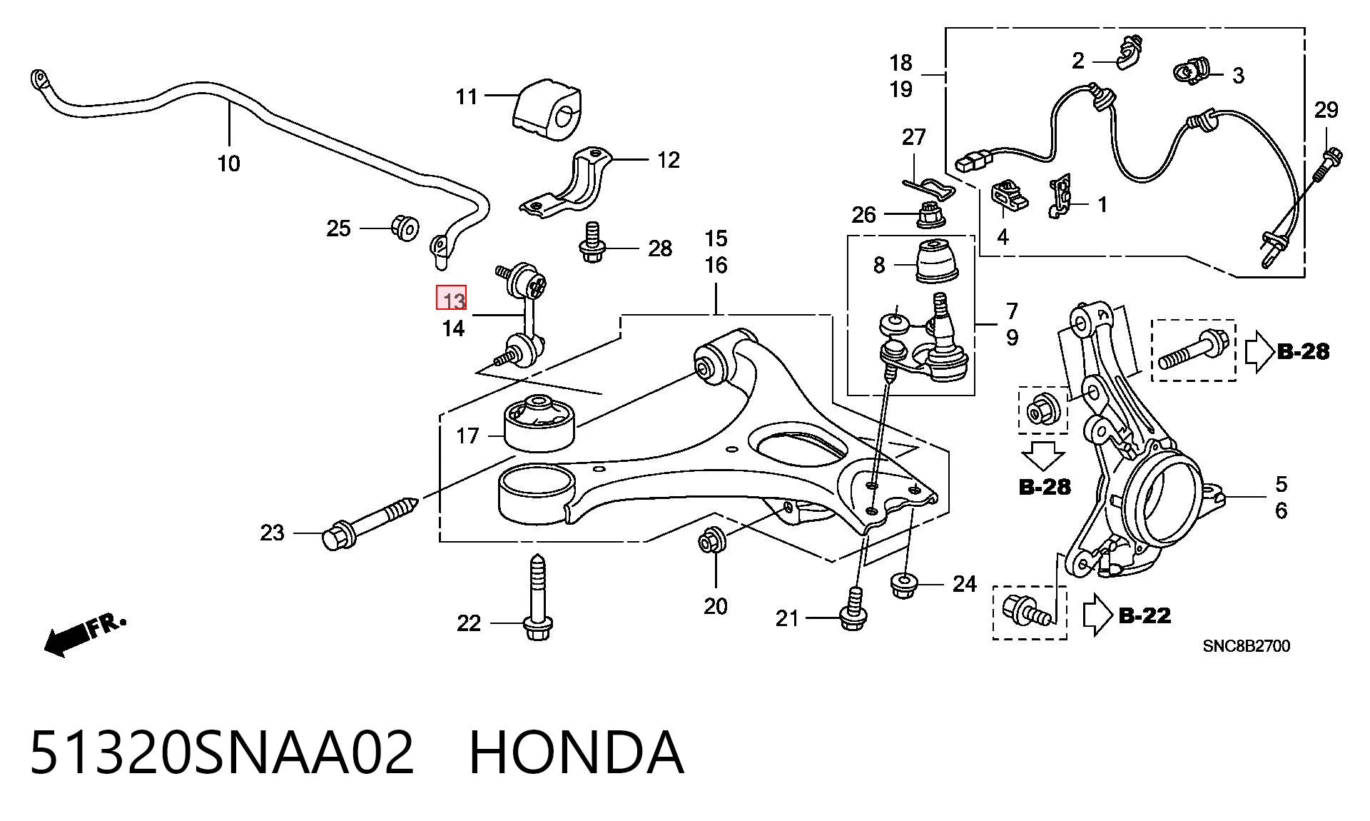 51320SNAA02 Honda Łącznik stabilizatora przedniego prawy