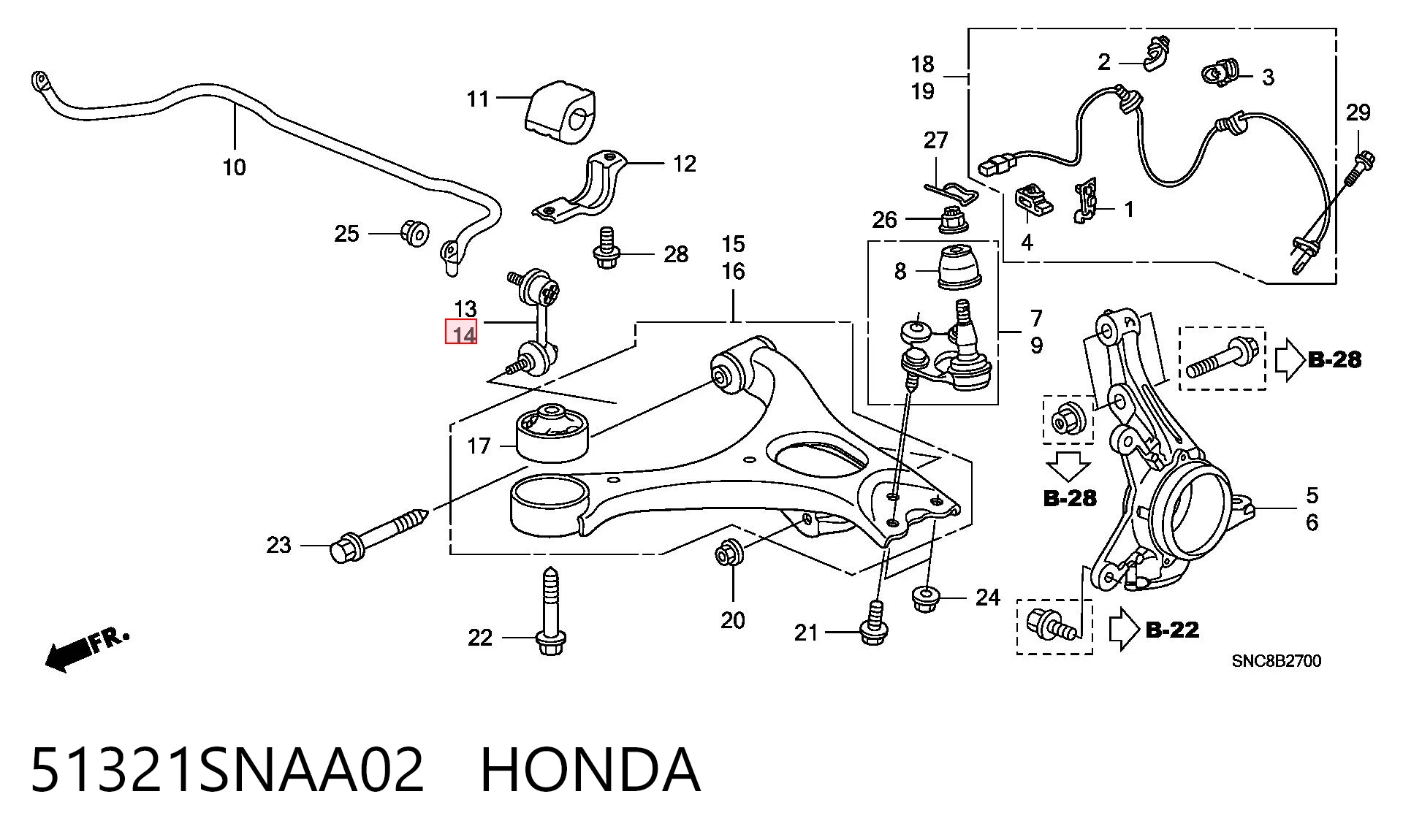 51321SNAA02 Honda Łącznik stabilizatora przedniego lewy