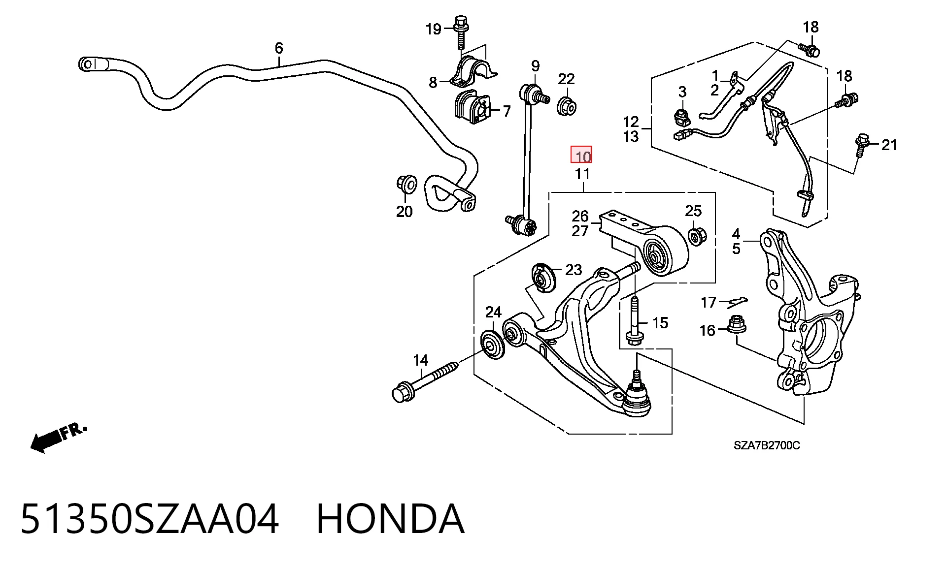 Wahacz zawieszenia przedniego dolny prawy do Honda Pilot II 