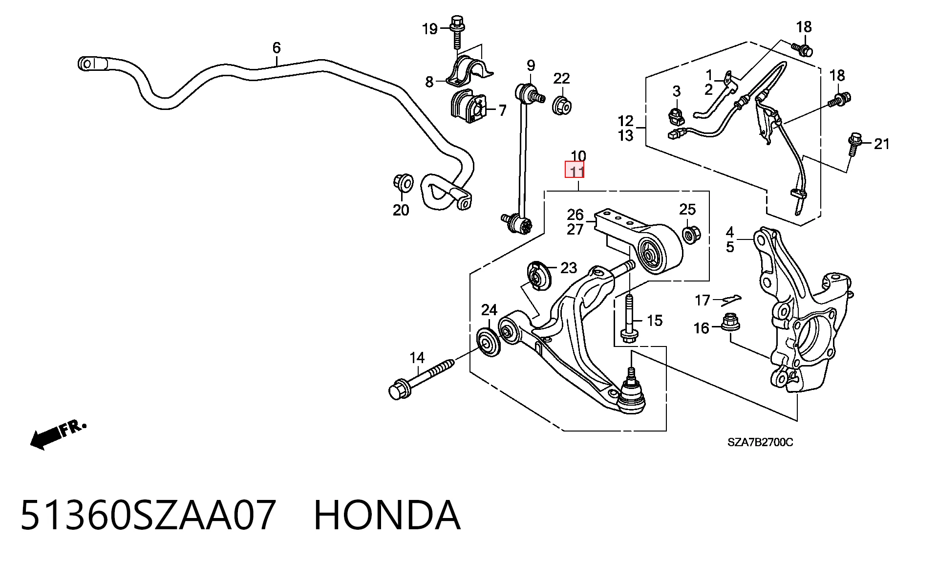 Wahacz zawieszenia przedniego dolny lewy do Honda Pilot II 