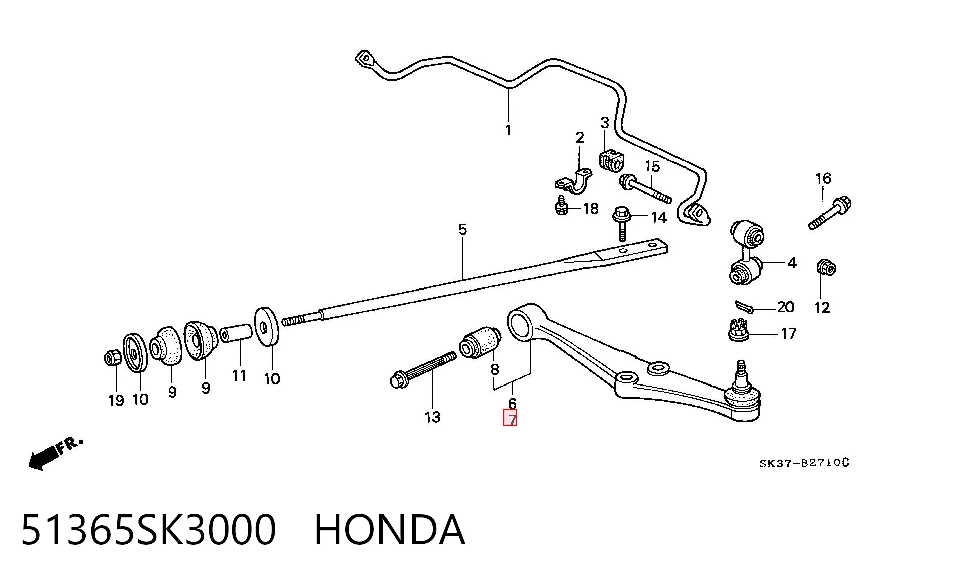 Wahacz zawieszenia przedniego dolny lewy Honda Concerto 