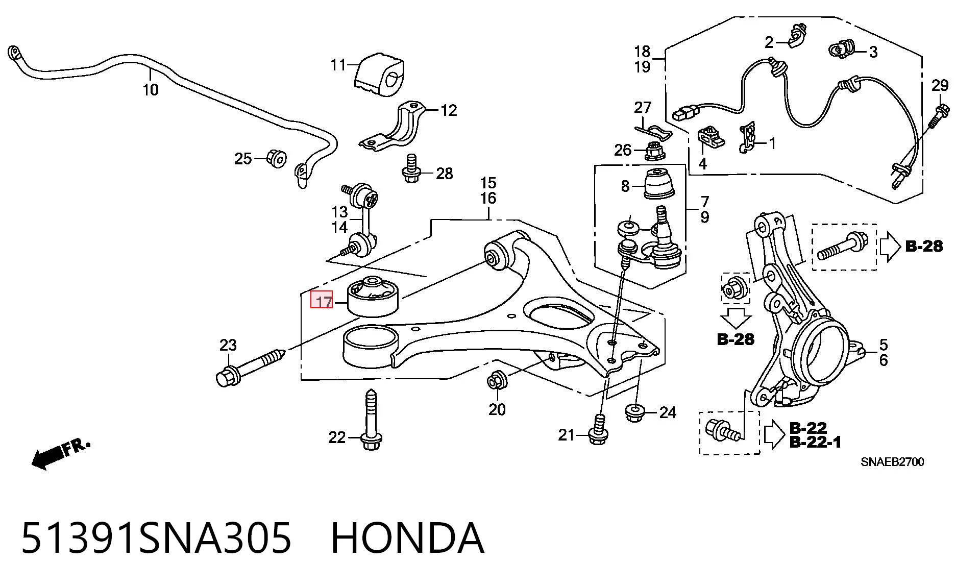 51391SNA305 Honda Silentblock przedniego wahacza dolnego