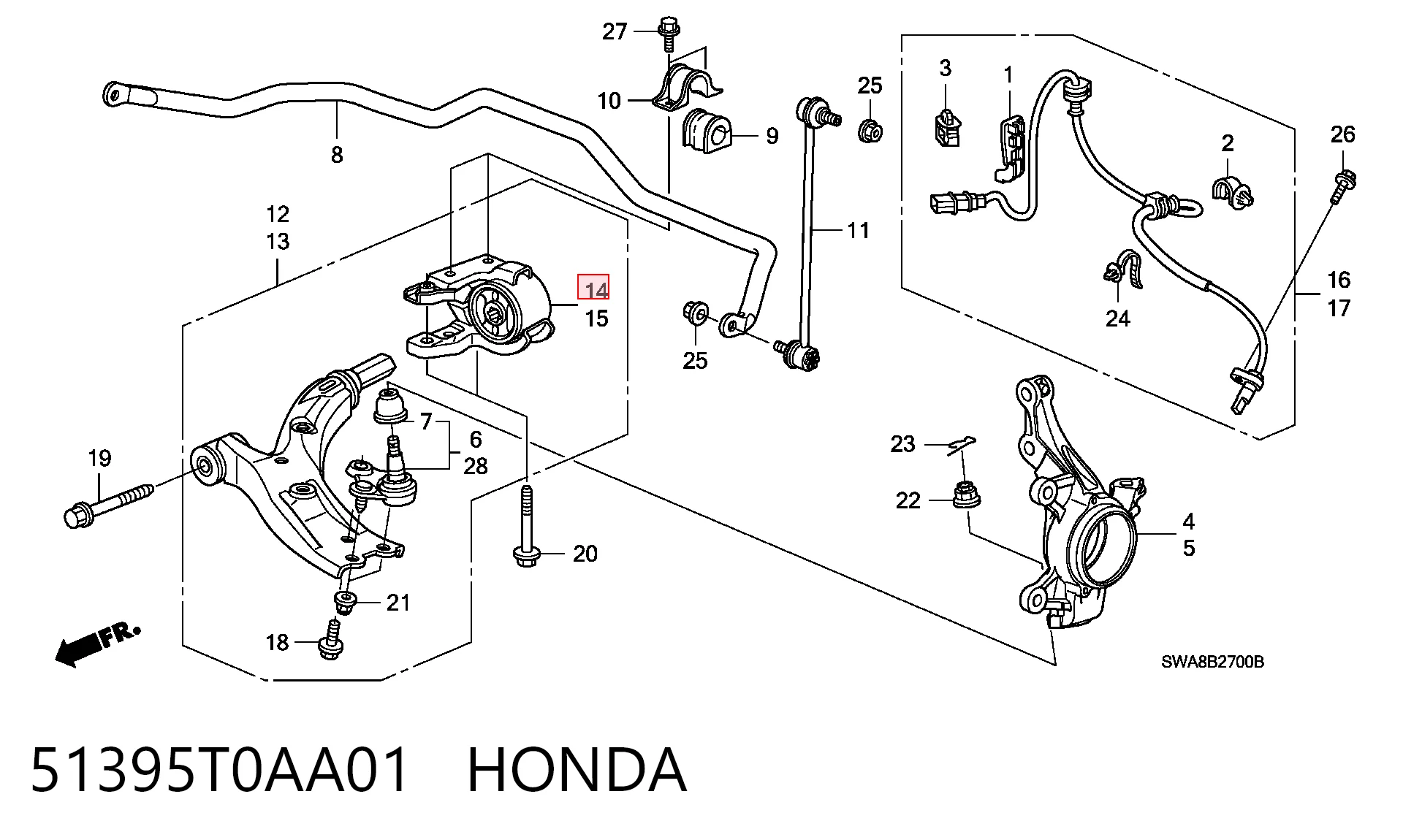 51395T0AA01 Honda Silentblock przedniego wahacza dolnego
