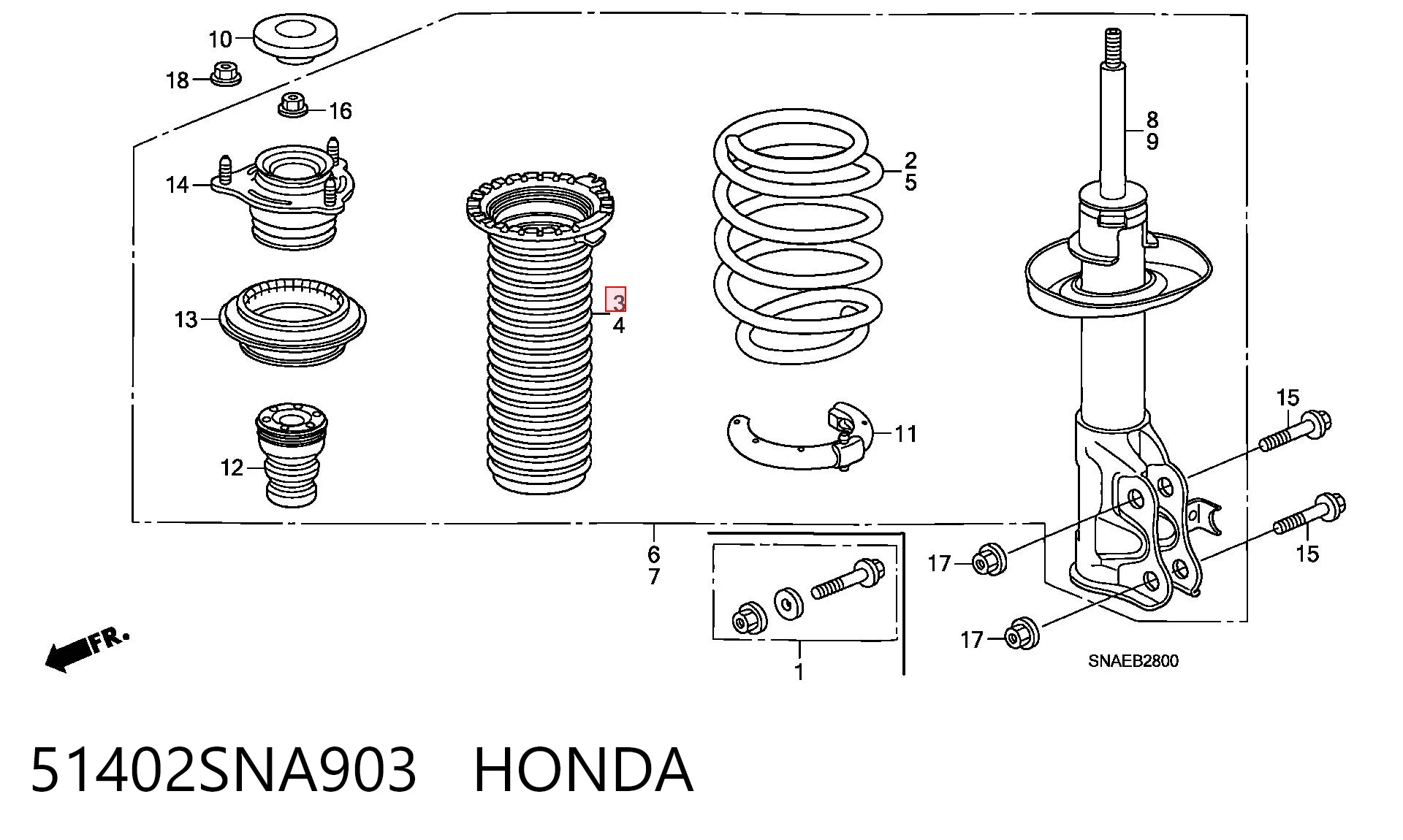 51402SNA903 Honda Osłona amortyzatora przedniego