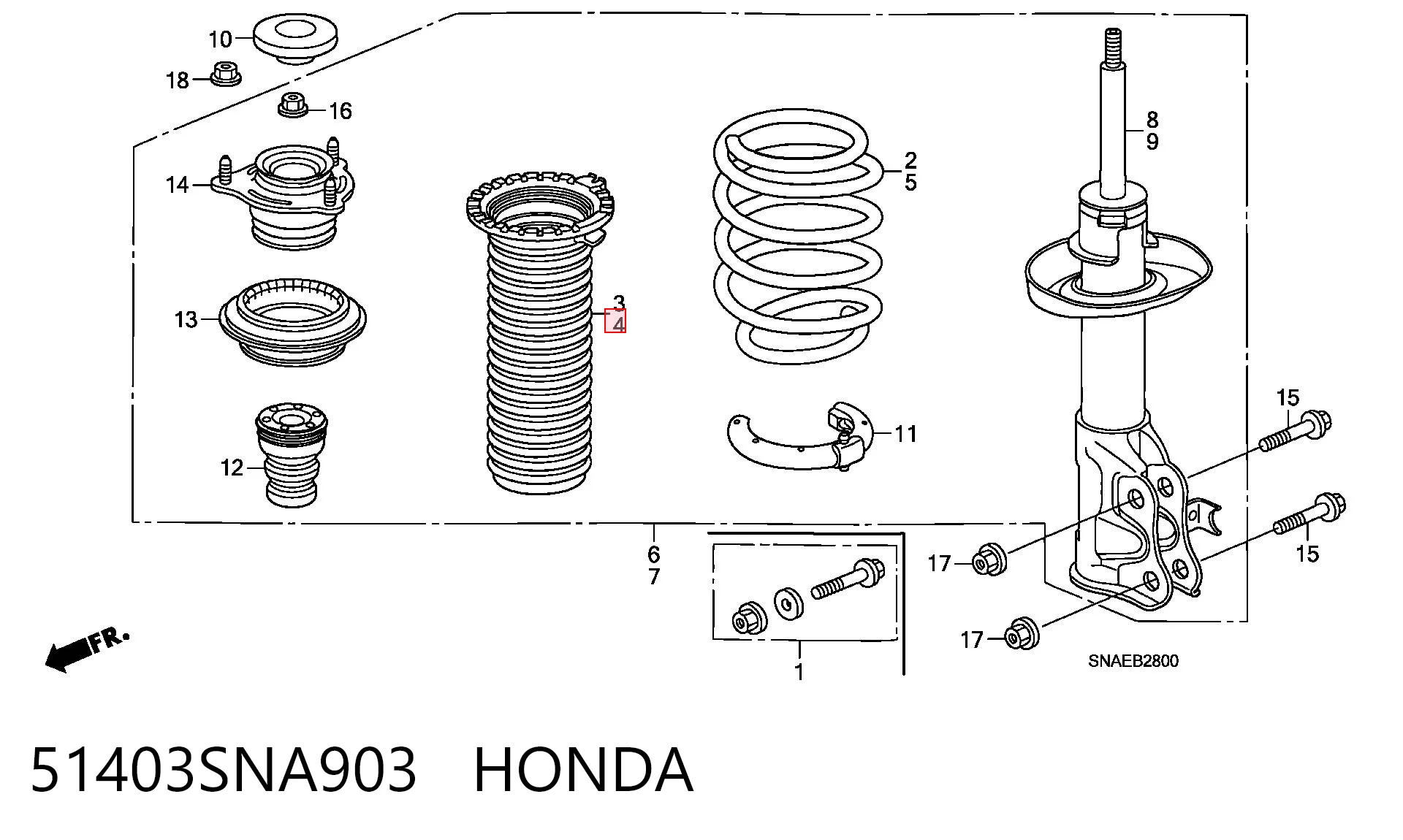 51403SNA903 Honda Osłona amortyzatora przedniego
