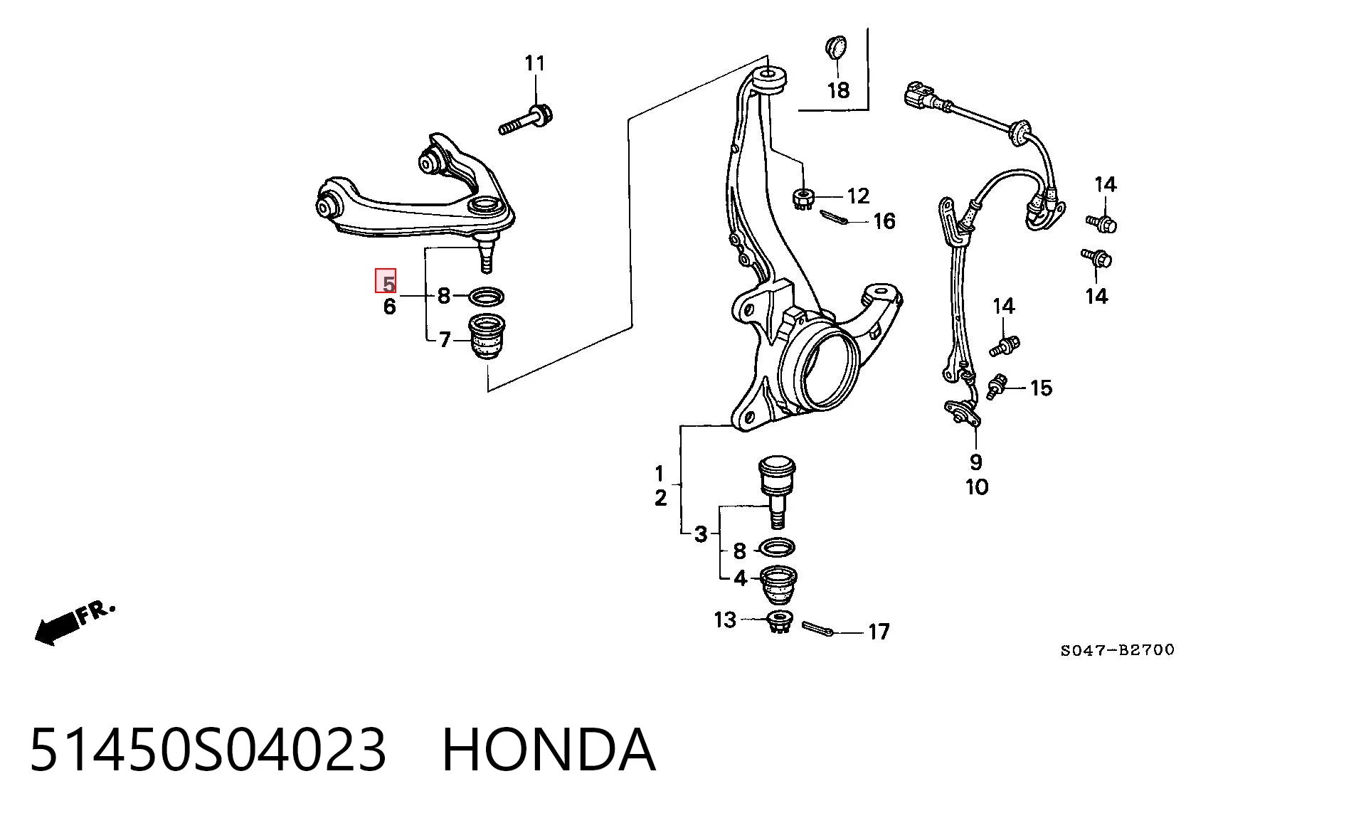 51450S04023 Honda Wahacz zawieszenia przedniego prawy górny