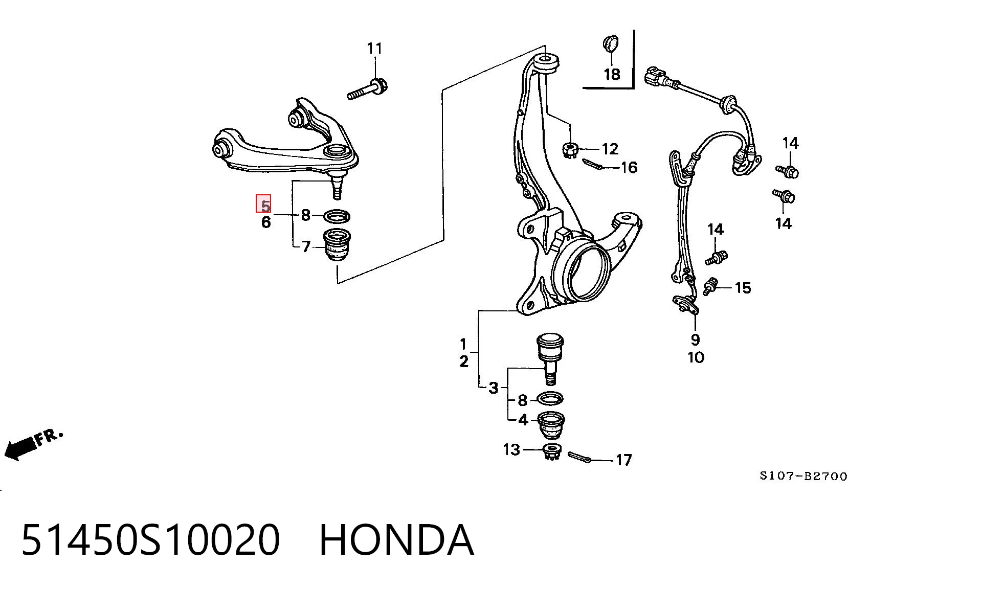 51450S10020 Honda Wahacz zawieszenia przedniego prawy górny