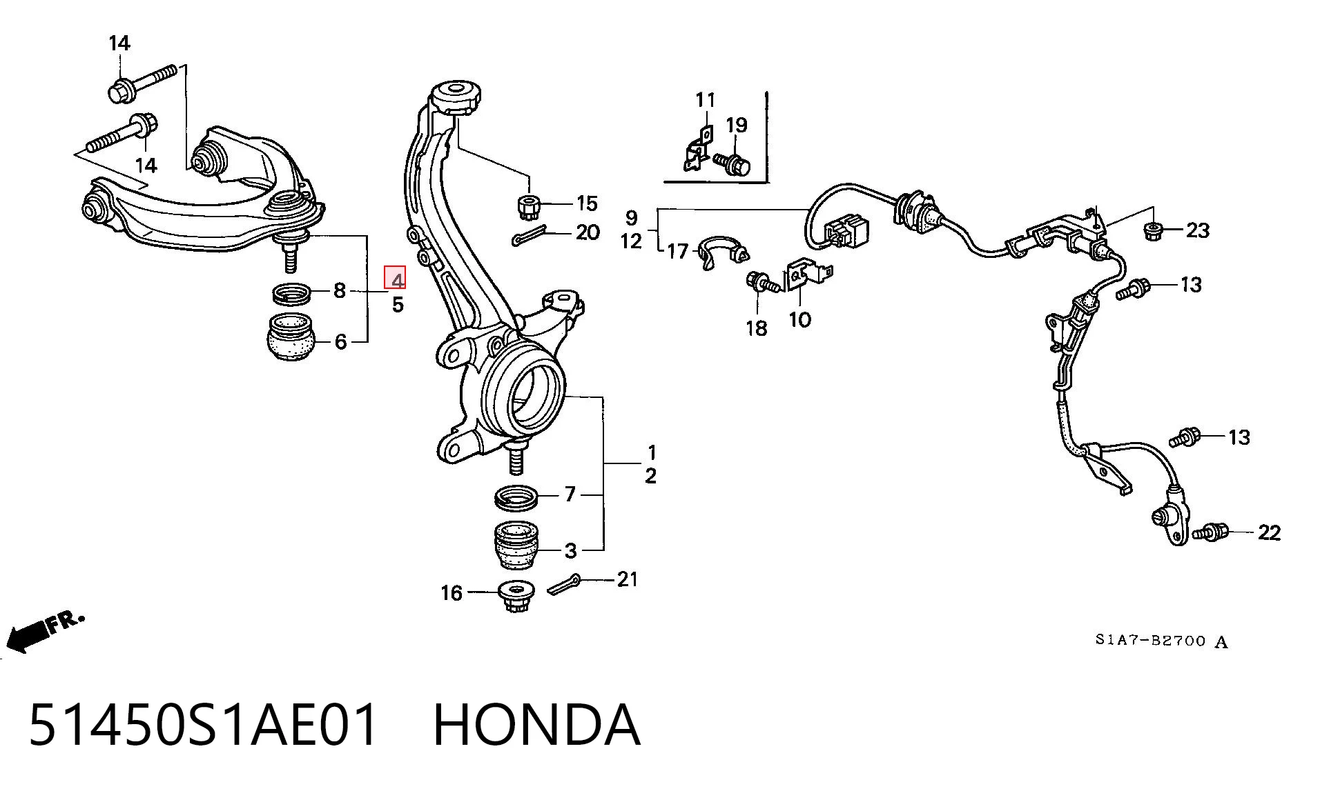51450S1AE01 Honda Wahacz zawieszenia przedniego prawy górny