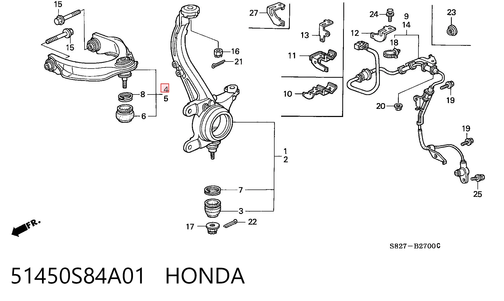 51450S84A01 Honda Wahacz zawieszenia przedniego prawy górny