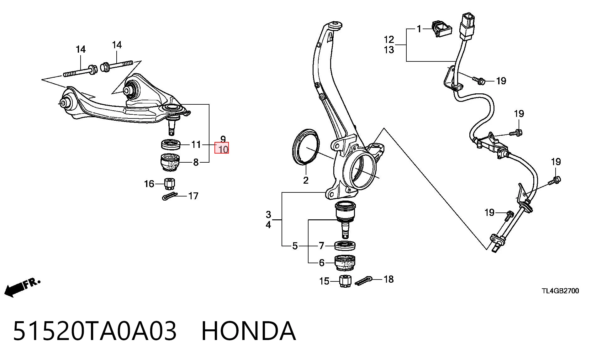 51520TA0A03 Honda Wahacz zawieszenia przedniego górny lewy