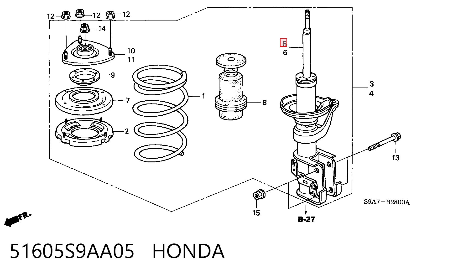 51605S9AA05 Honda Amortyzator przedni prawy
