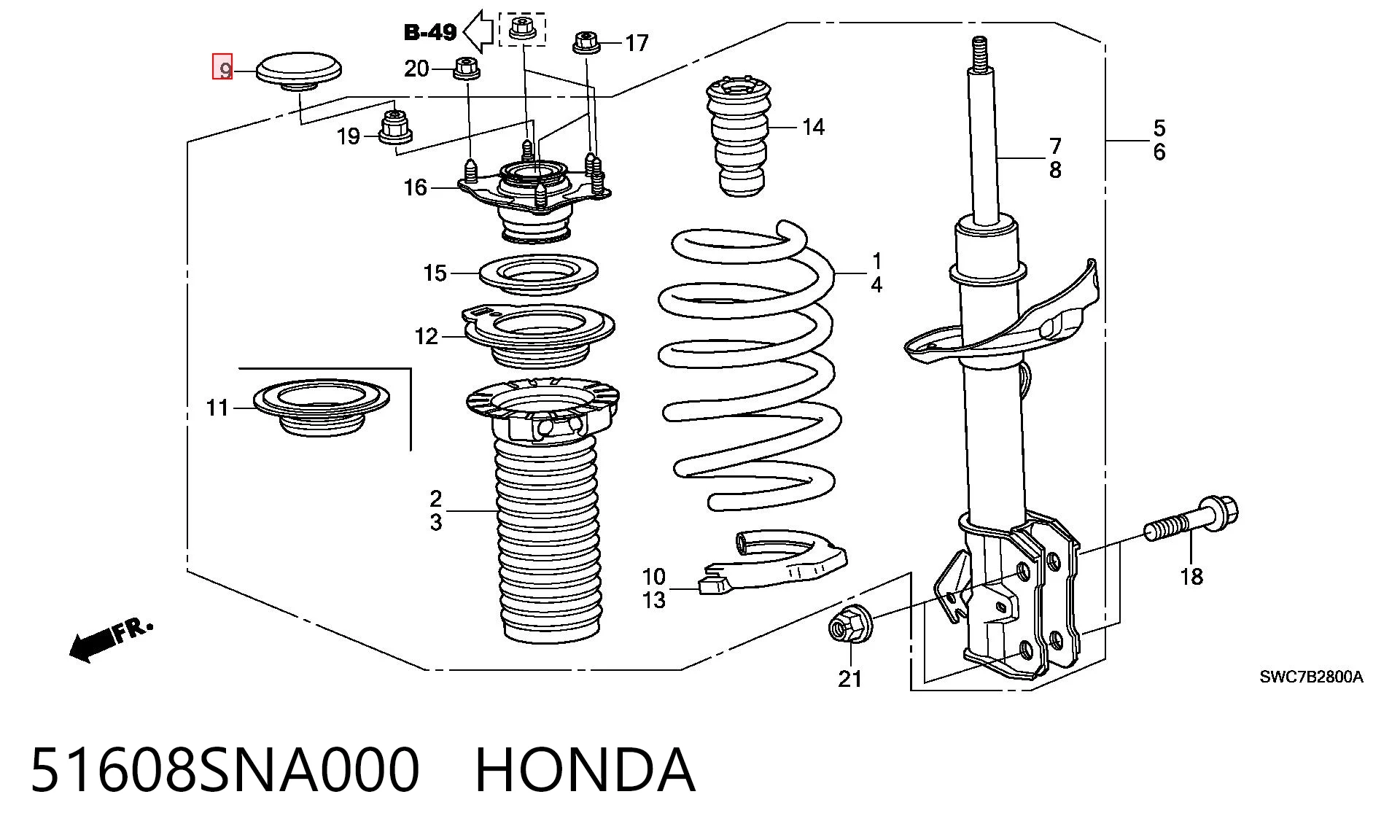 51608SNA000 Honda Pokrywa podpory amortyzatora przedniego