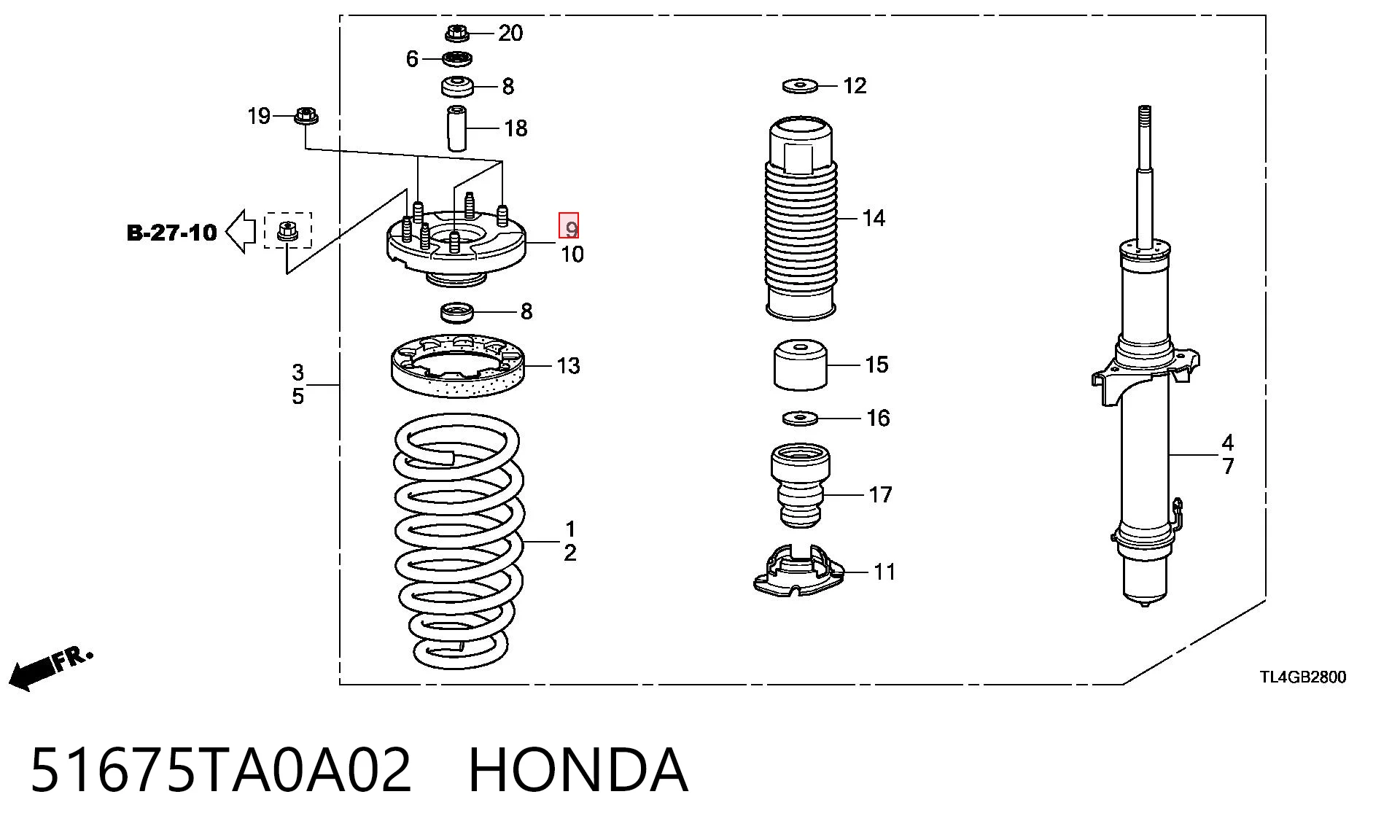 51675TA0A02 Honda Podpora amortyzatora przedniego prawego
