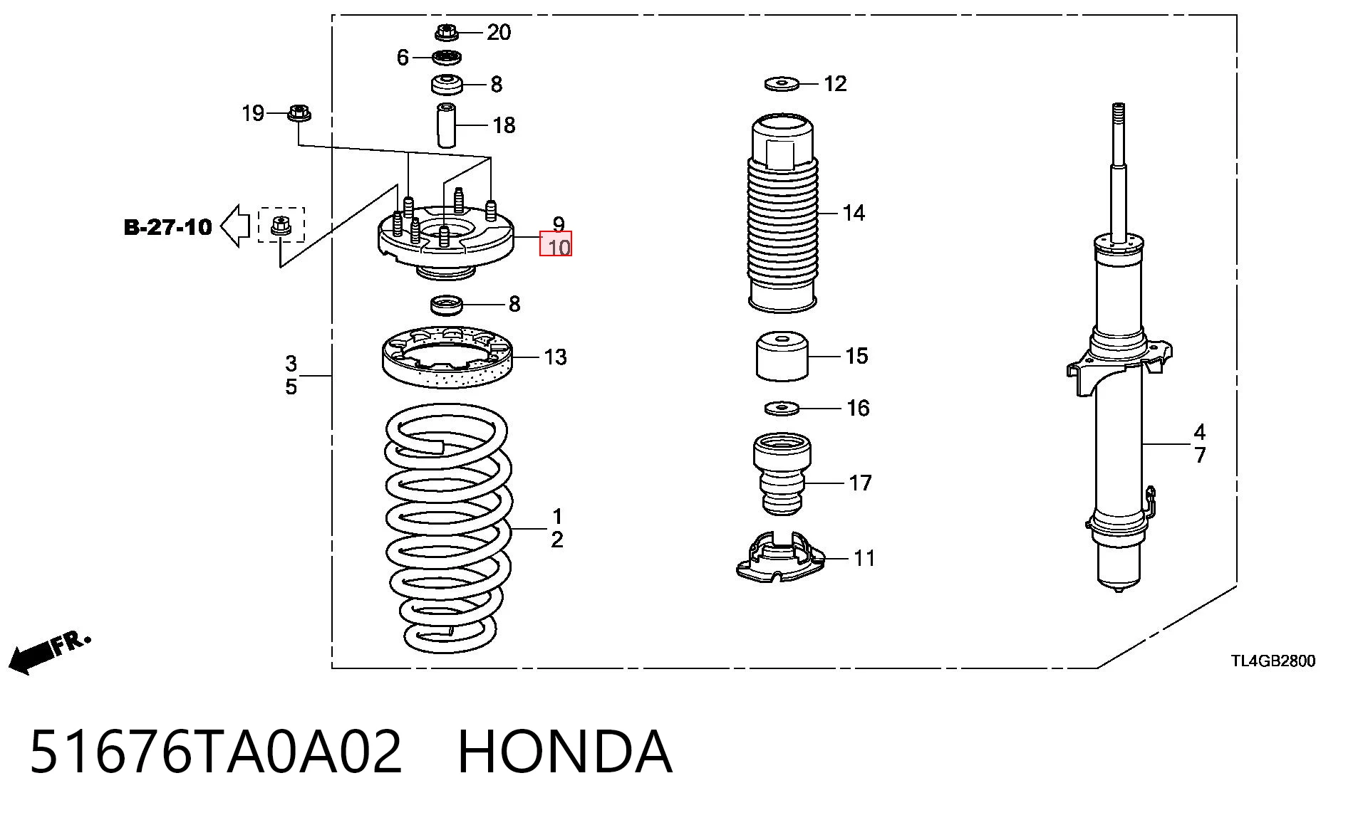 51676TA0A02 Honda Podpora amortyzatora przedniego lewego