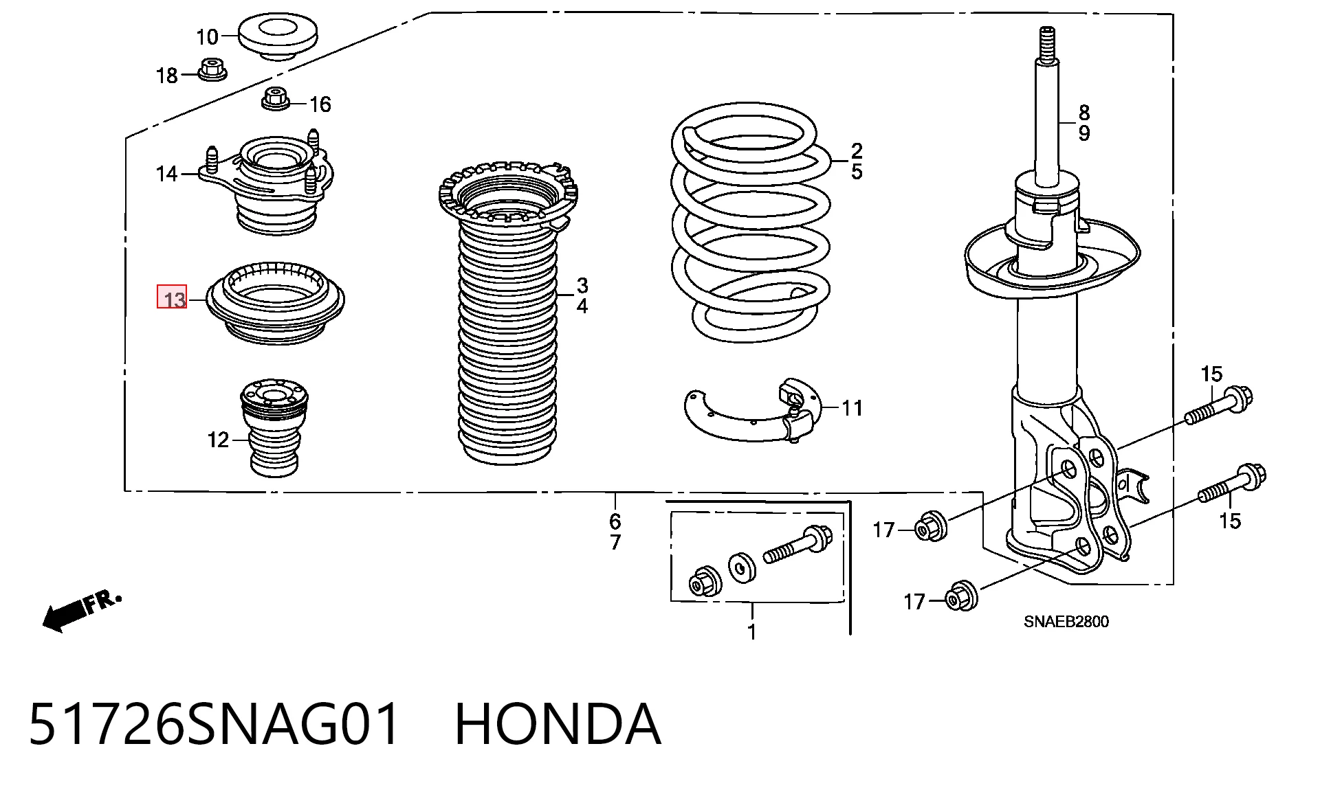 51726SNAG01 Honda Łożysko podporowe amortyzatora przedniego