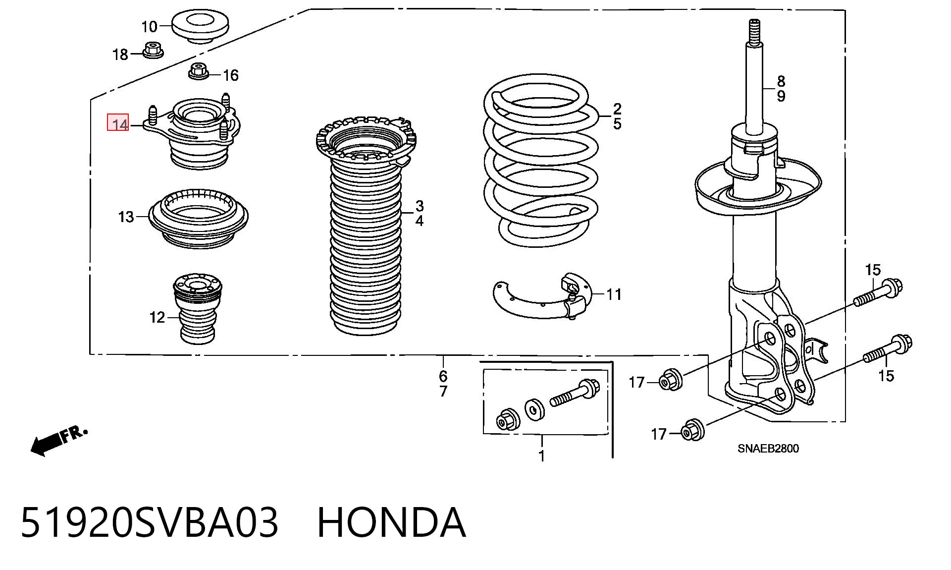 51920SVBA03 Honda Poduszka amortyzatora przedniego