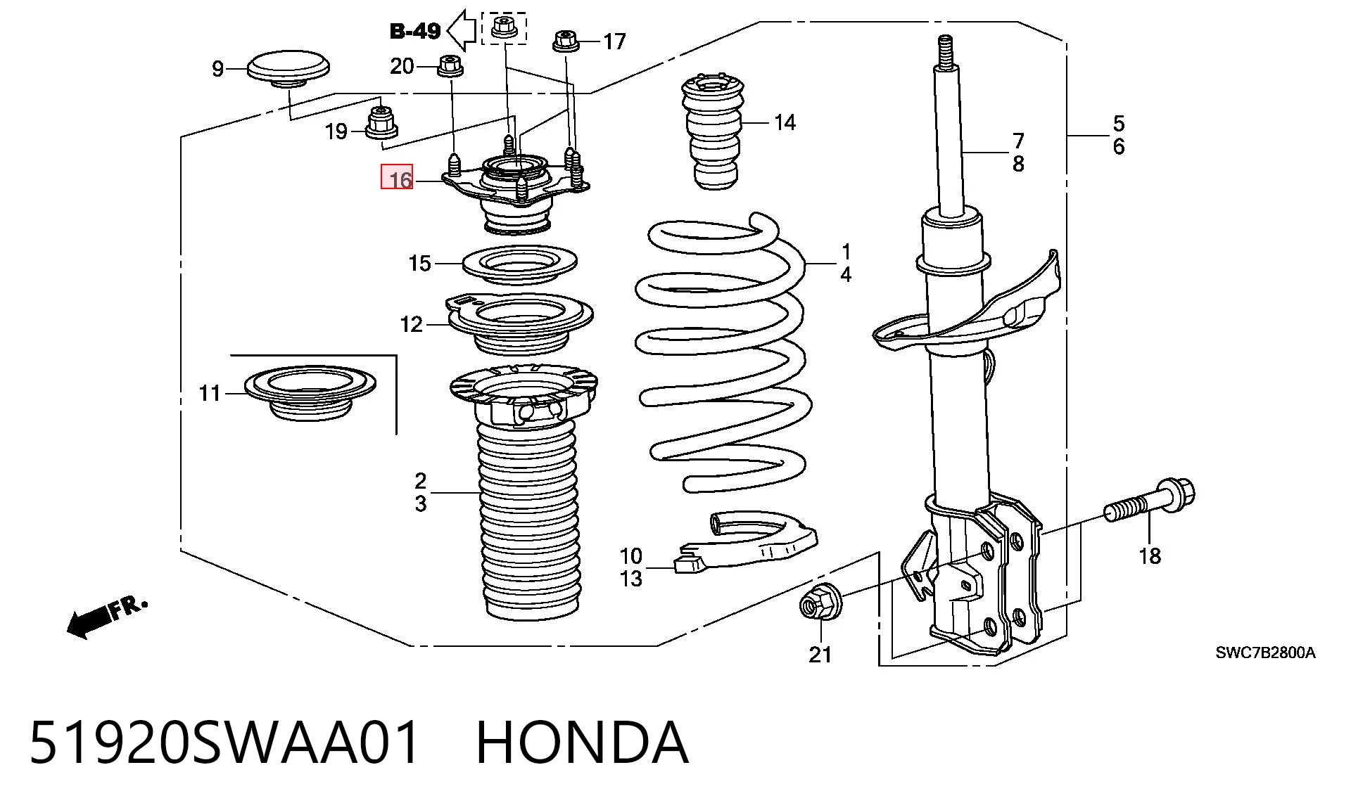 51920SWAA01 Honda Poduszka amortyzatora przedniego
