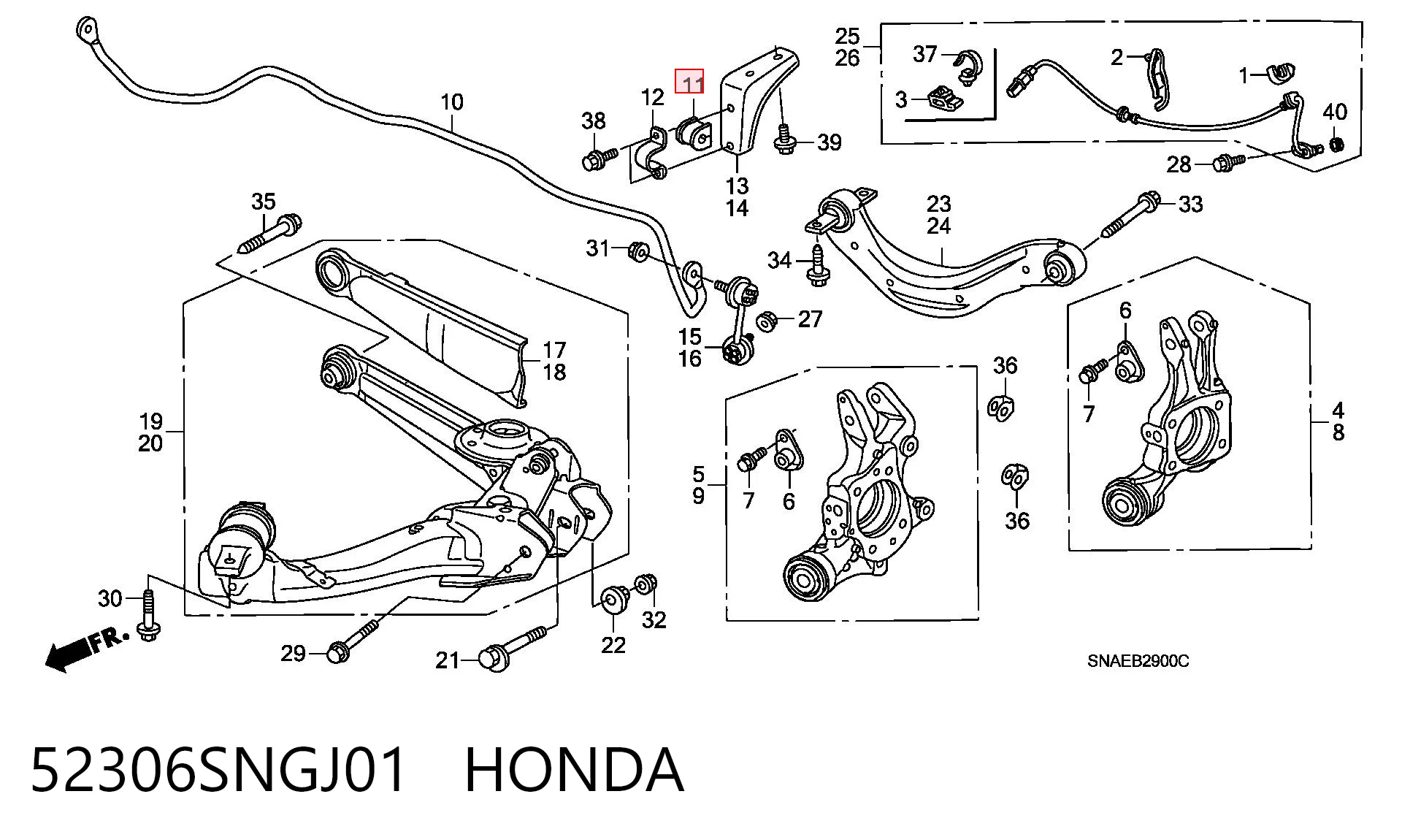 52306SNGJ01 Honda Tuleja stabilizatora tylnego