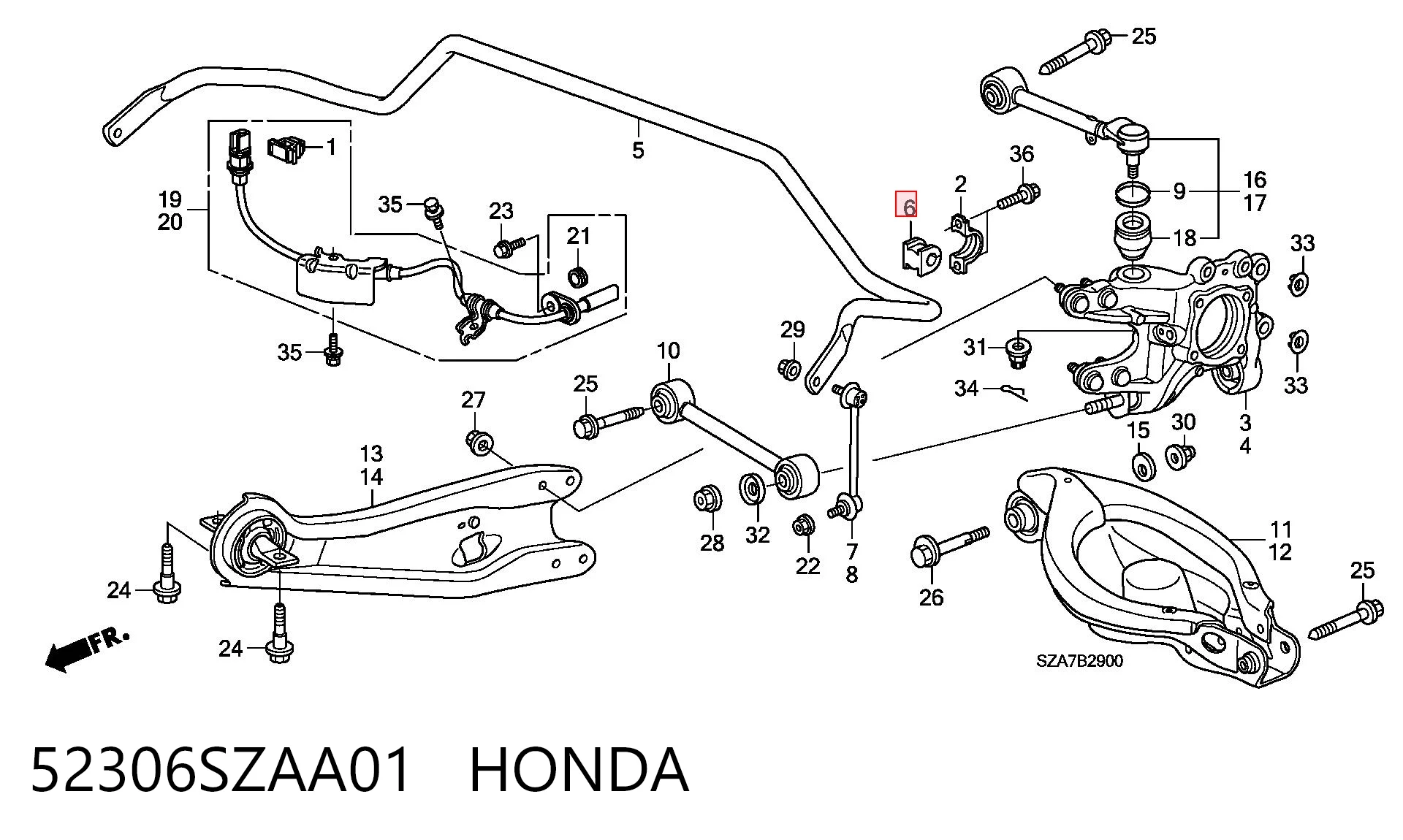 52306SZAA01 Honda Tuleja stabilizatora tylnego