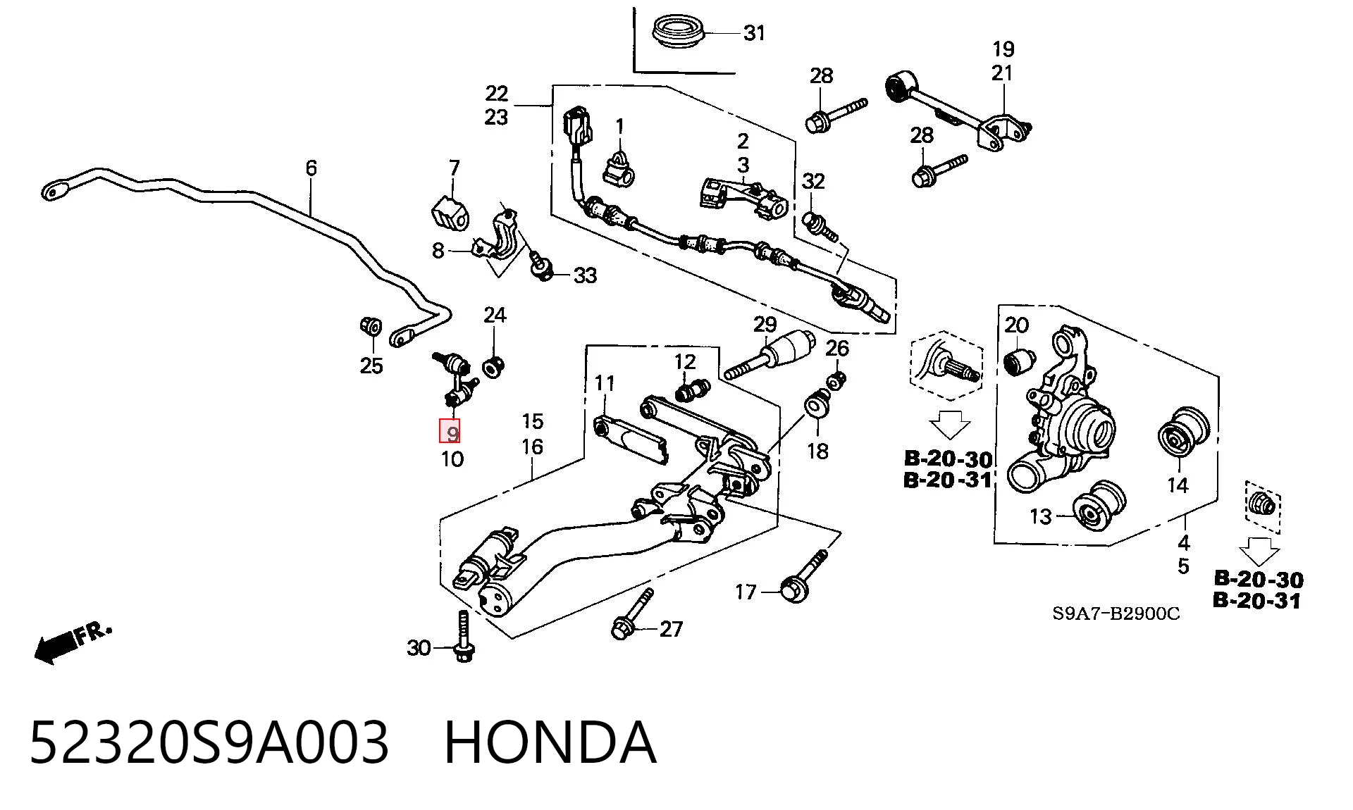 52320S9A003 Honda Lącznik stabilizatora tylnego prawy