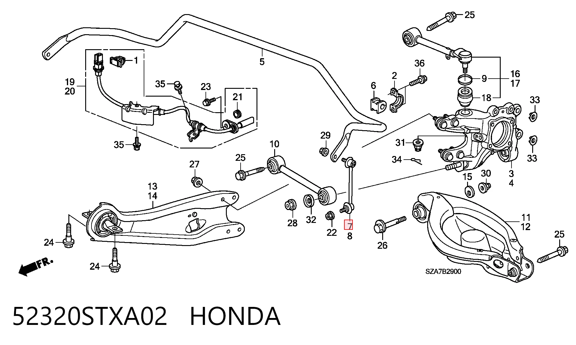 52320STXA02 Honda Lącznik stabilizatora tylnego prawy