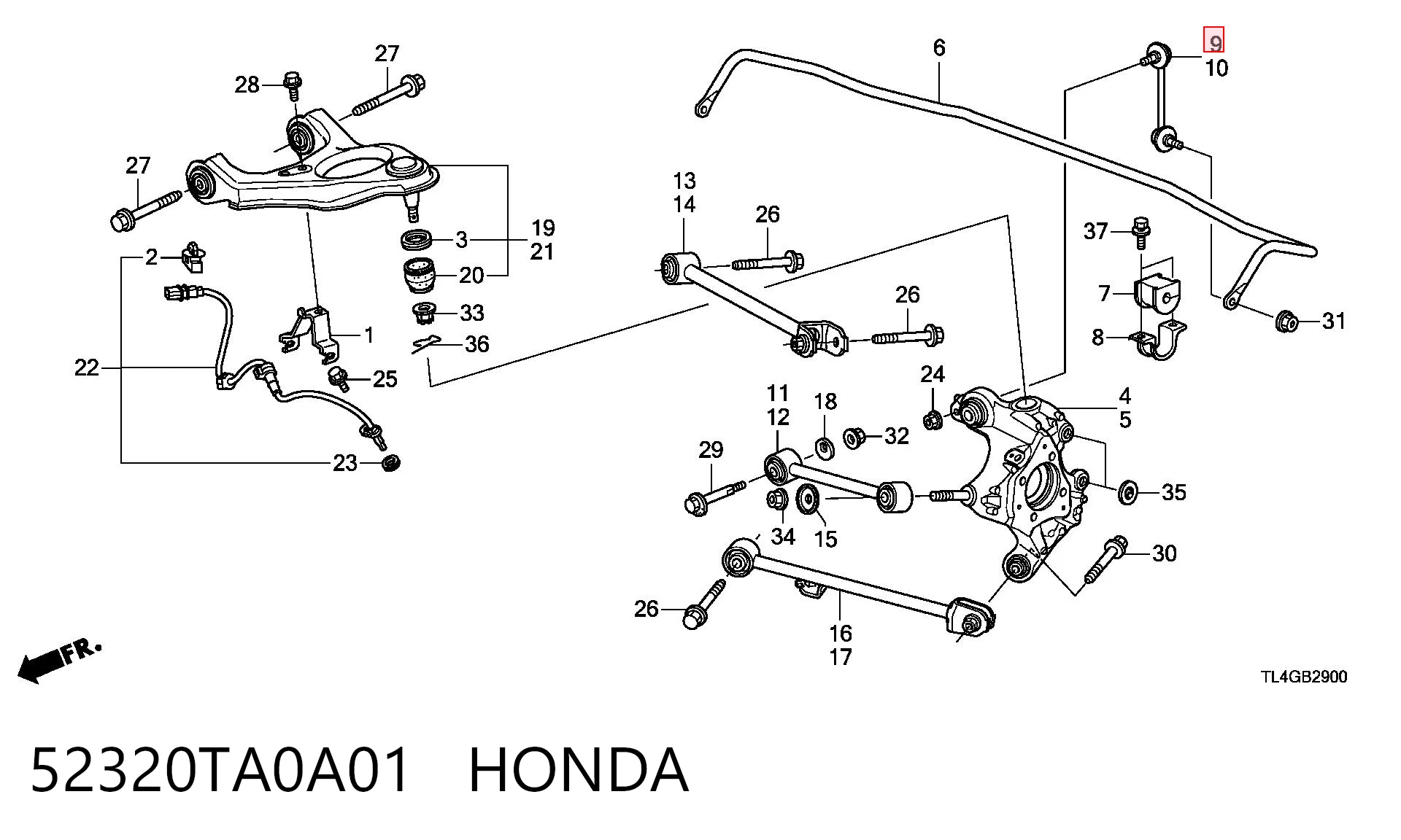 52320TA0A01 Honda Lącznik stabilizatora tylnego prawy