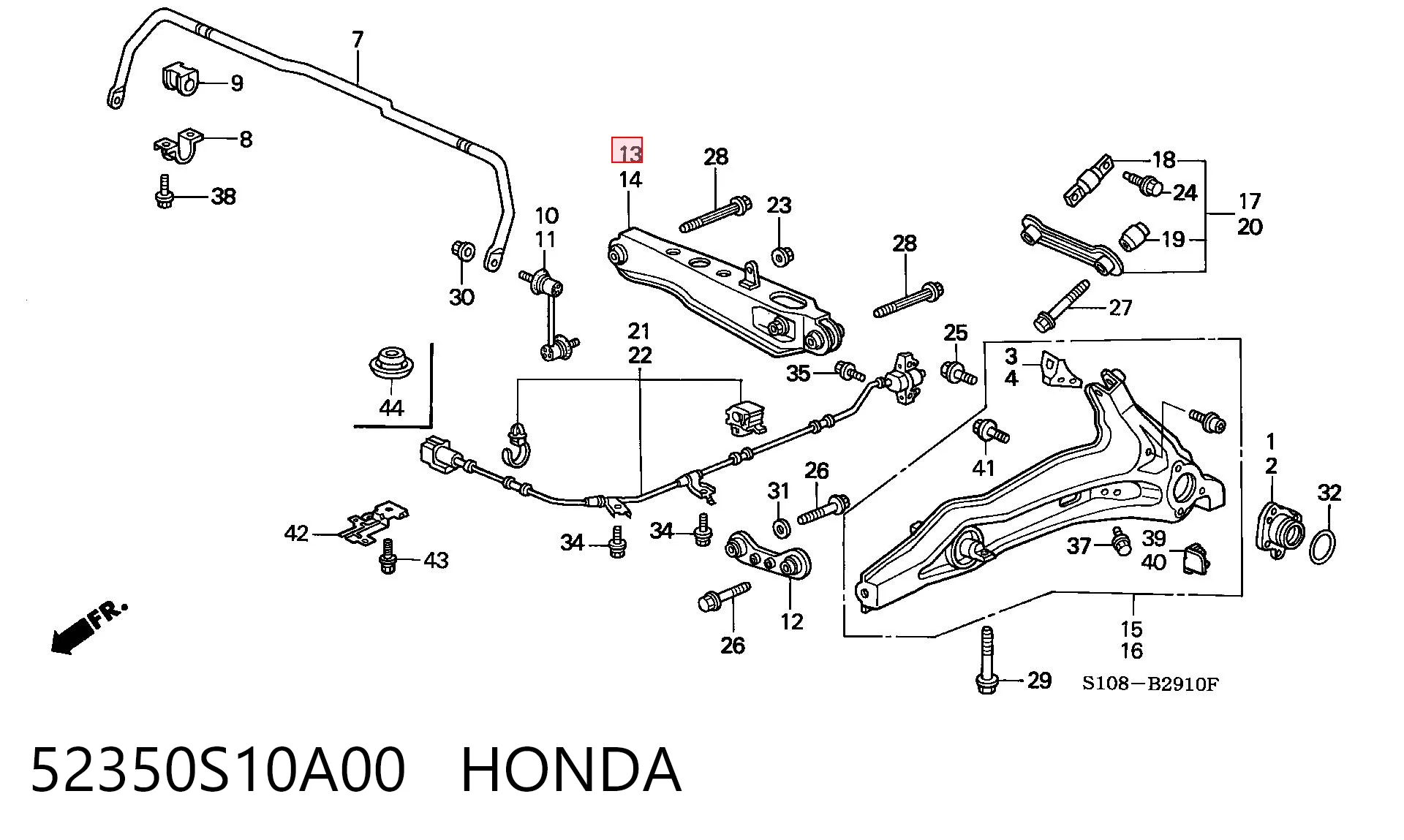 52350S10A00 Honda Wahacz poprzeczny zawieszenia tylnego prawy