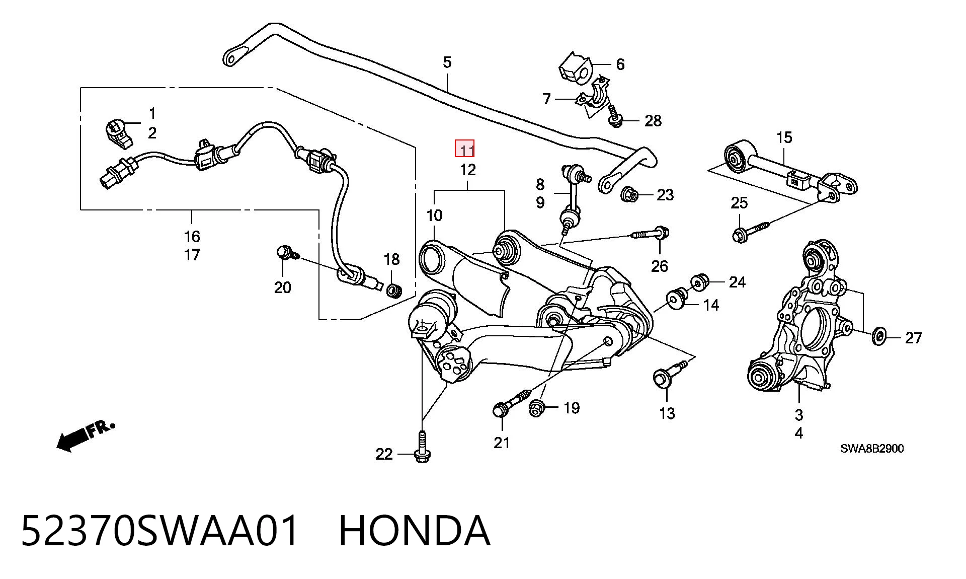 52370SWAA01 Honda Wahacz zawieszenia tylnego dolny prawy