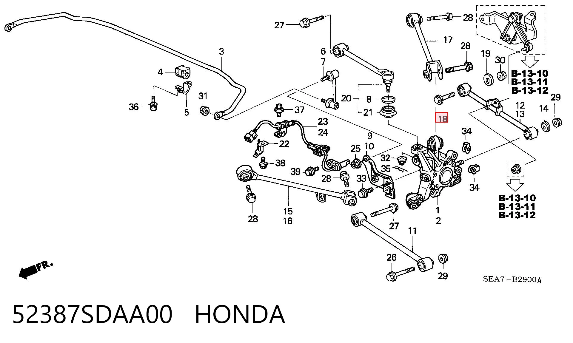 52387SDAA00 Honda Śruba regulacji tylnego wahacza (dla zbieżności), wewnętrzny