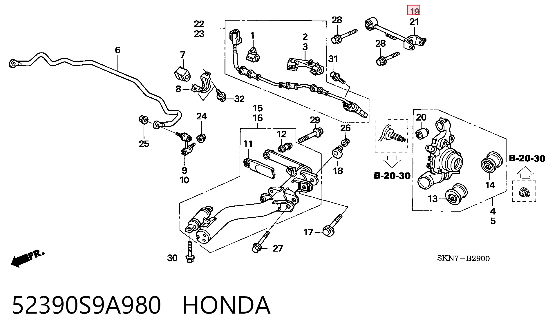52390S9A980 Honda Wahacz  zawieszenia tylnego górny prawy