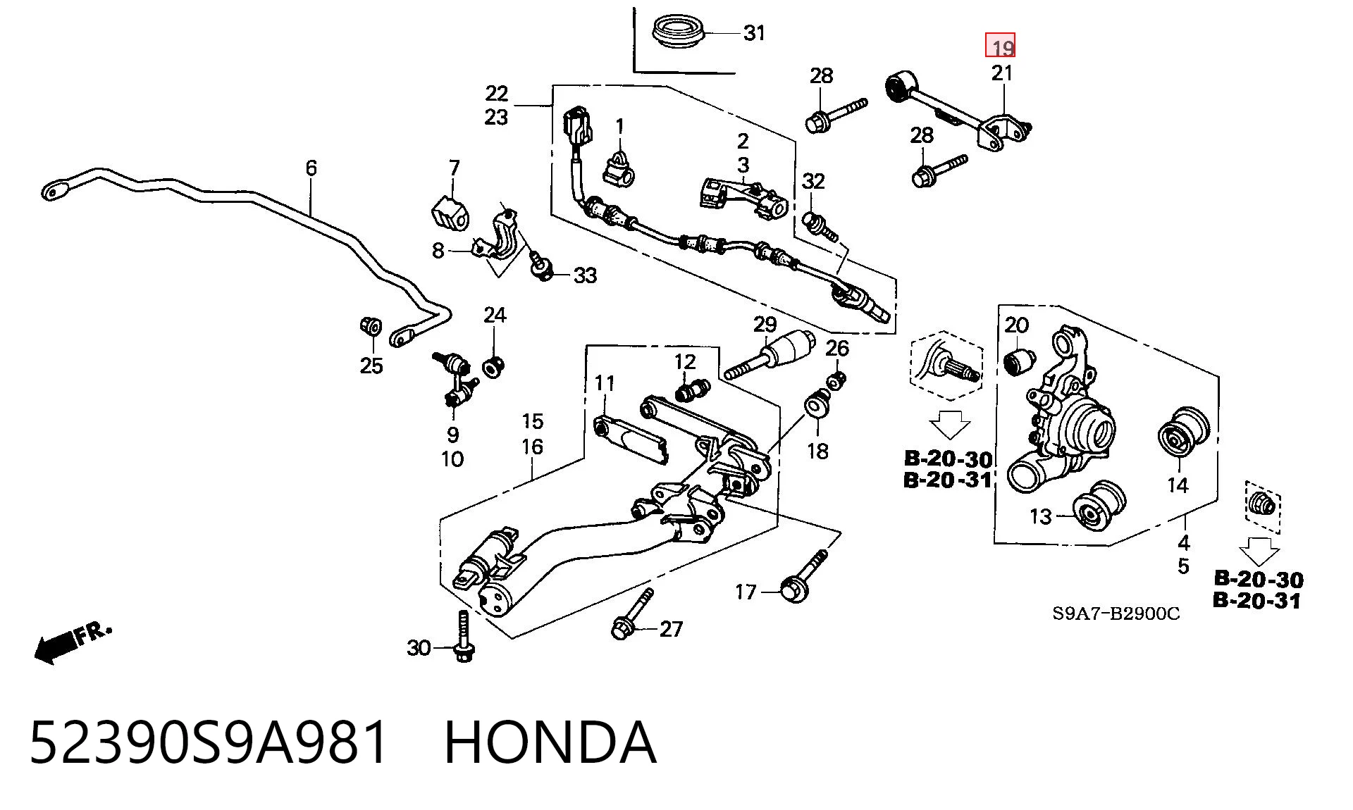 52390S9A981 Honda Wahacz  zawieszenia tylnego górny prawy