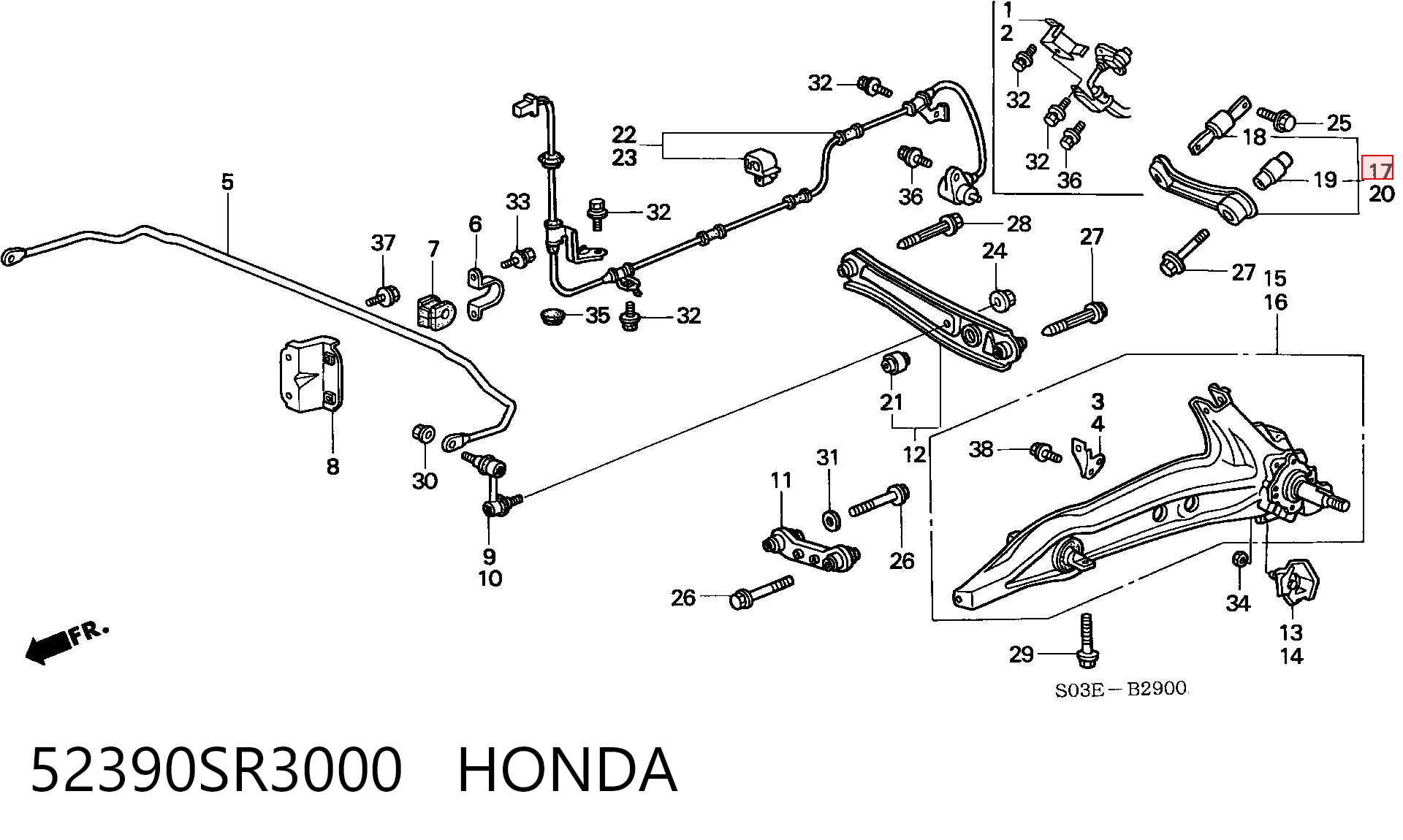52390SR3000 Honda Wahacz  zawieszenia tylnego górny prawy