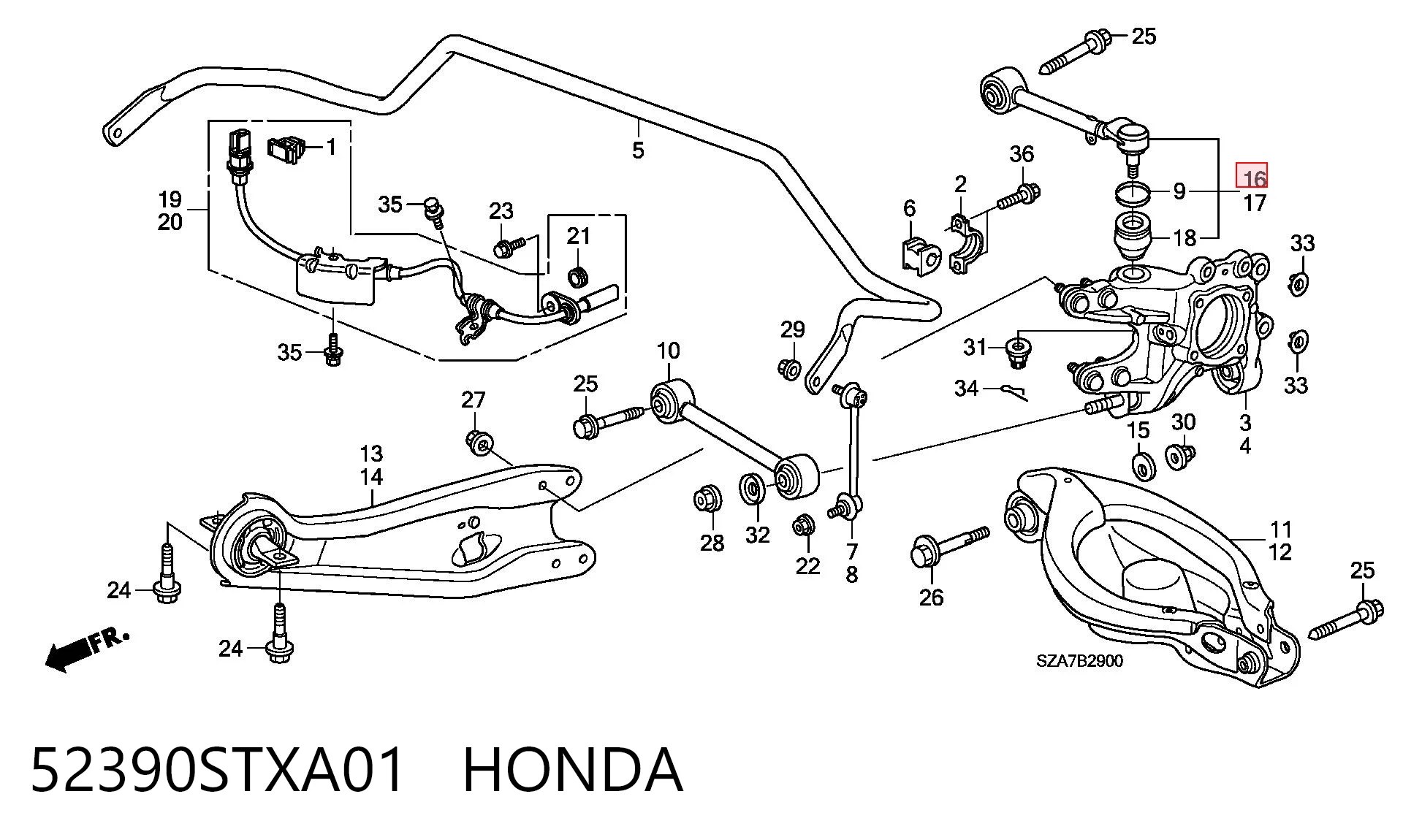 52390STXA01 Honda Wahacz  zawieszenia tylnego górny prawy