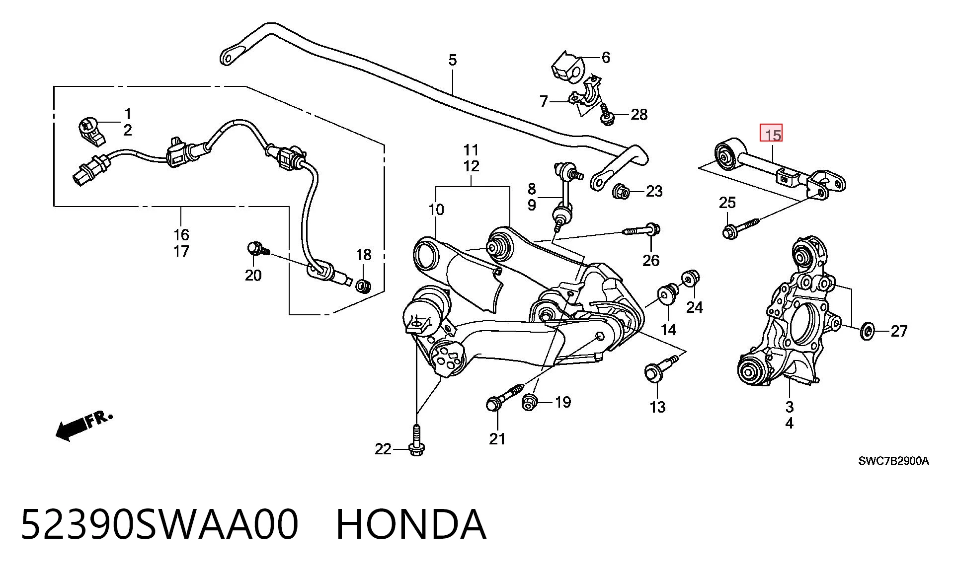 52390SWAA00 Honda Wahacz zawieszenia tylnego górny lewy/prawy