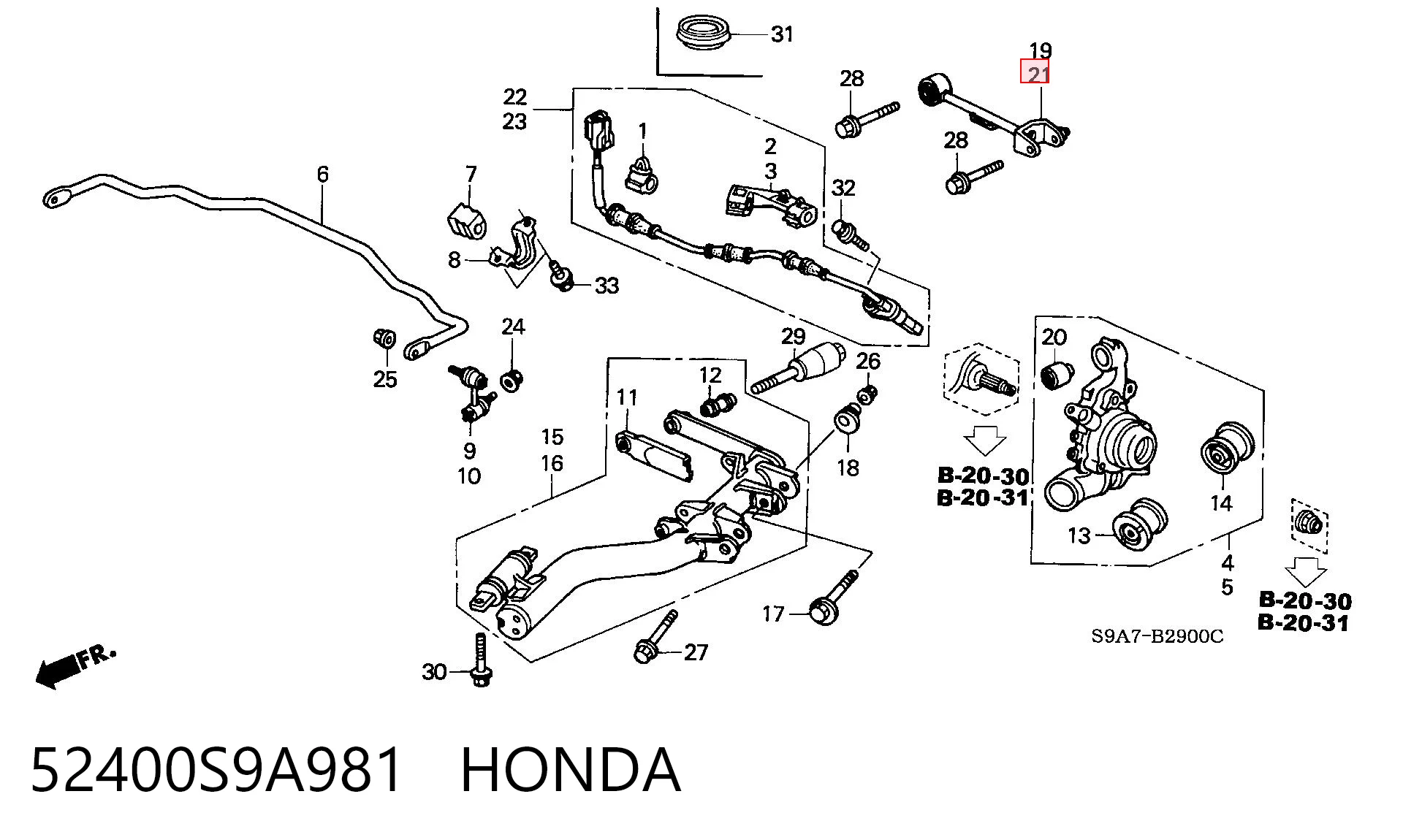 52400S9A981 Honda Wahacz zawieszenia tylnego górny lewy