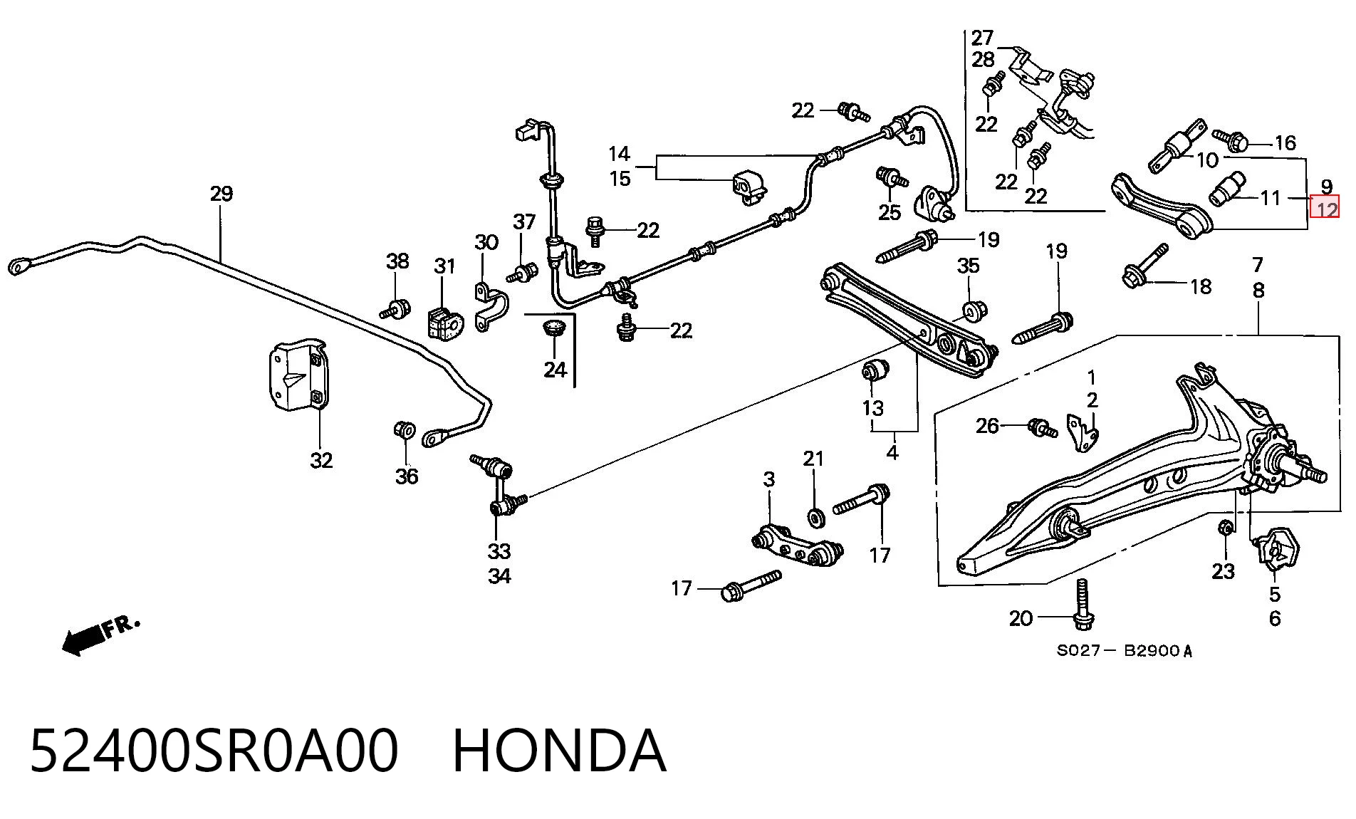 52400SR0A00 Honda Wahacz zawieszenia tylnego górny lewy